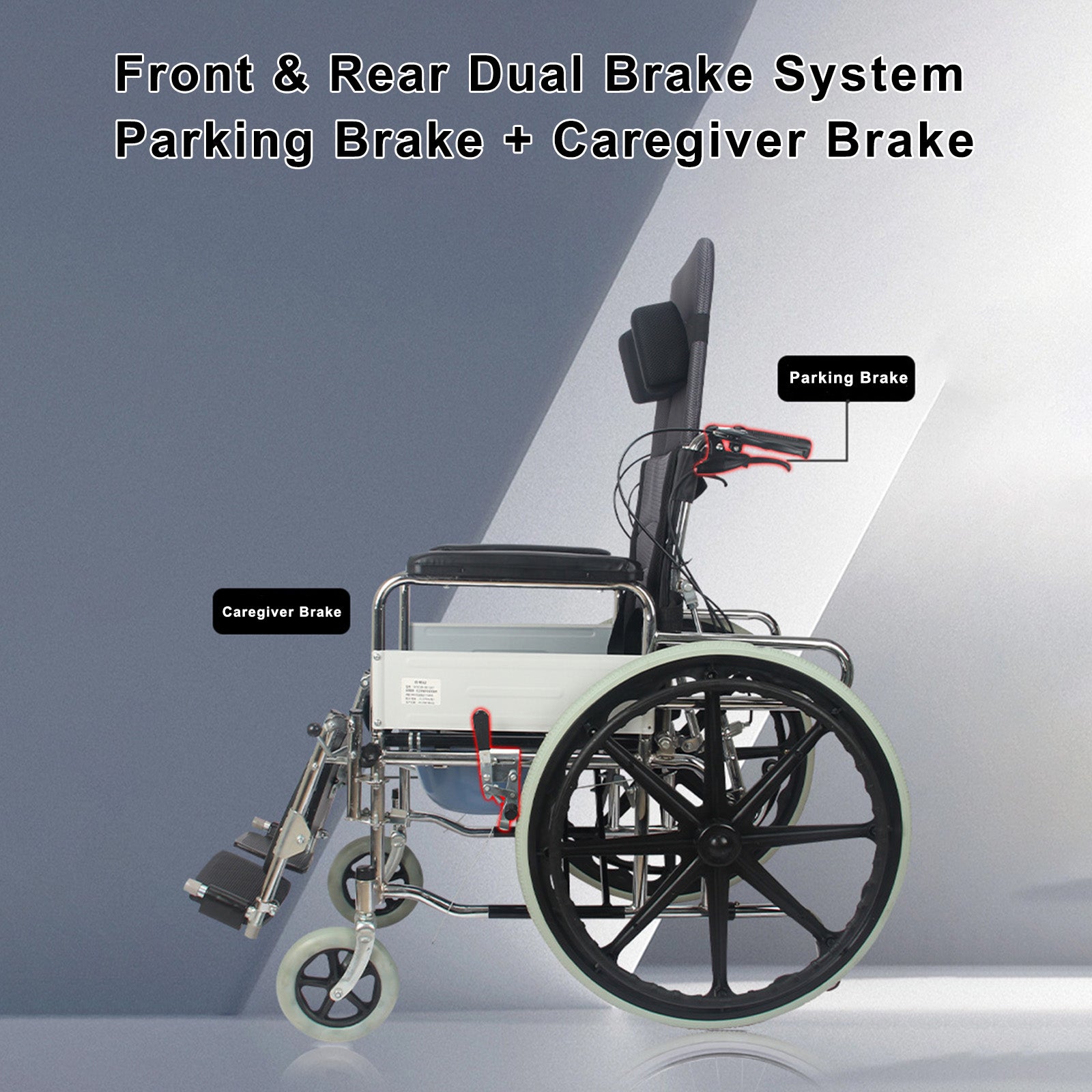 Adjustable Reclining Manual Wheelchair – Full Recline Breathable Mesh and Solid Tires for Comfort and Mobility