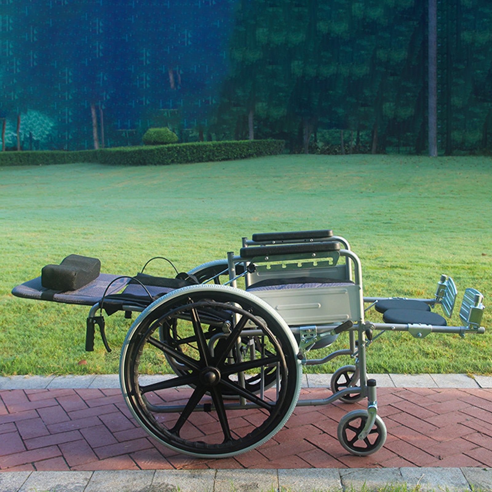 Adjustable Reclining Manual Wheelchair – Full Recline Breathable Mesh and Solid Tires for Comfort and Mobility