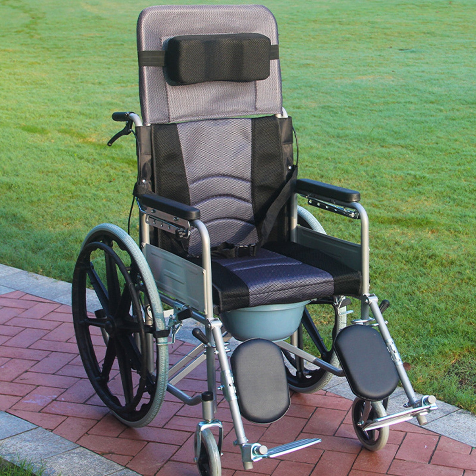 Adjustable Reclining Manual Wheelchair – Full Recline Breathable Mesh and Solid Tires for Comfort and Mobility