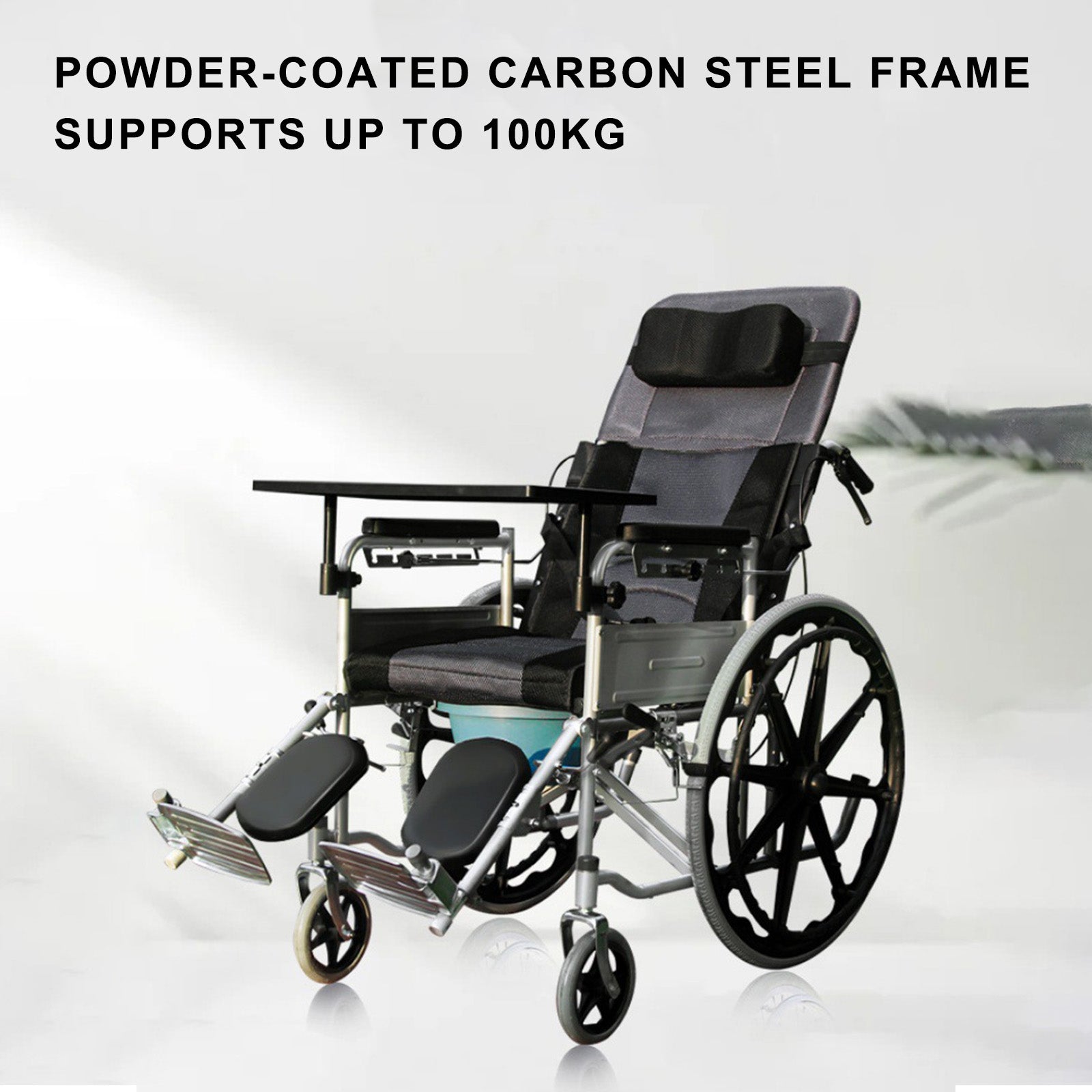 Adjustable Reclining Manual Wheelchair – Full Recline Breathable Mesh and Solid Tires for Comfort and Mobility
