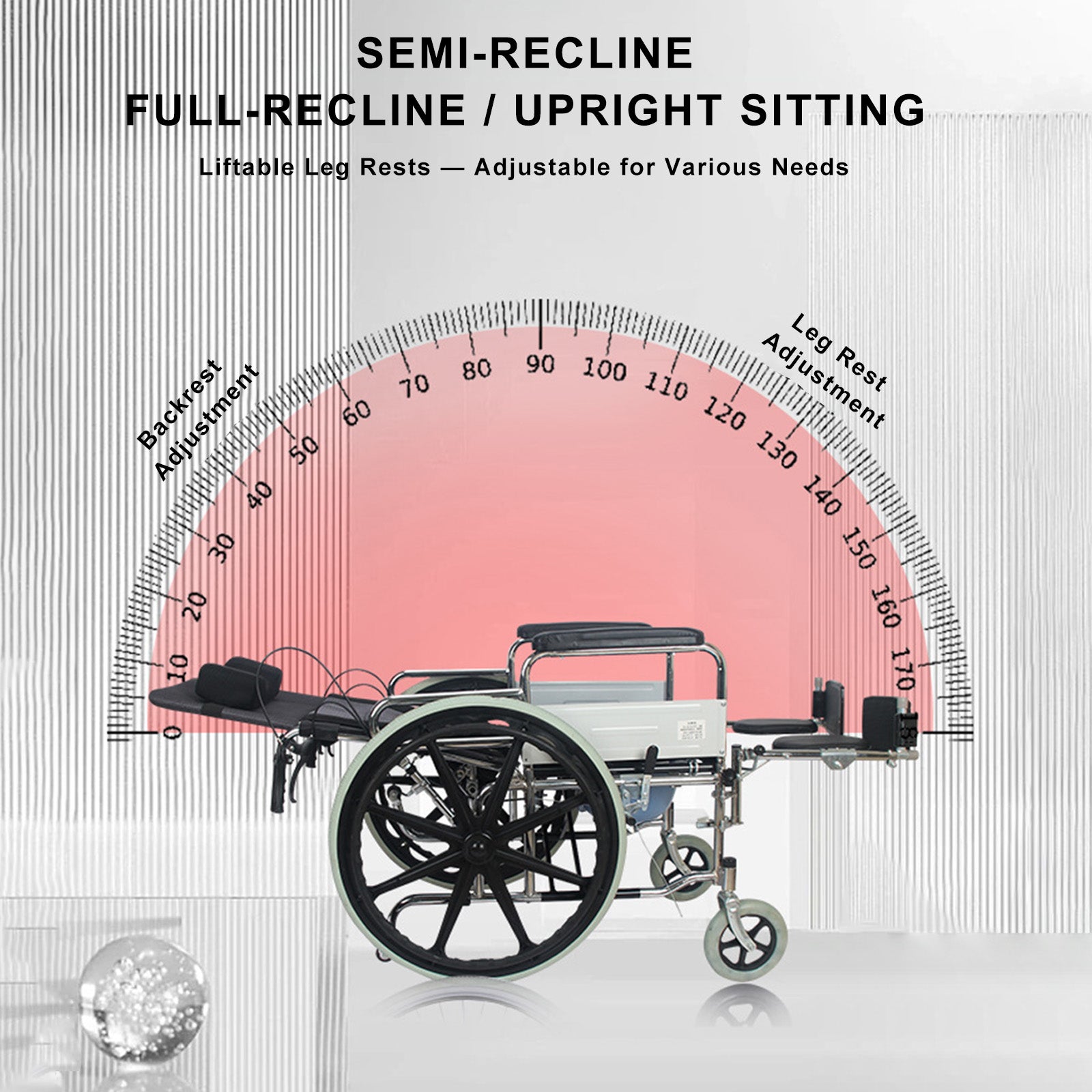 Adjustable Reclining Manual Wheelchair – Full Recline Breathable Mesh and Solid Tires for Comfort and Mobility