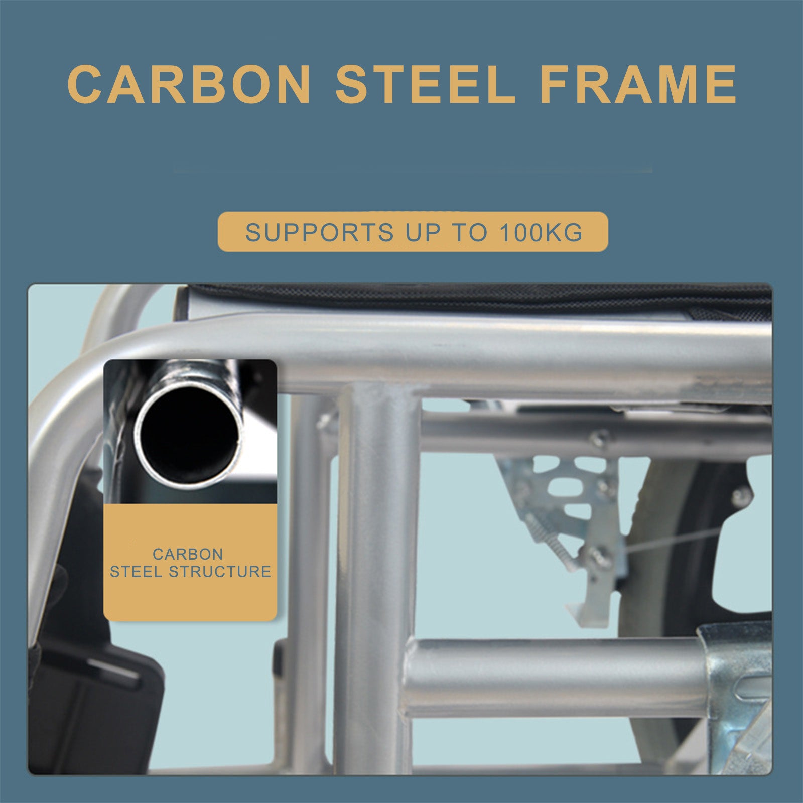 24-Inch Manual Wheelchair with Dual Brakes Carbon Steel Frame - Lightweight & Foldable for Easy Storage