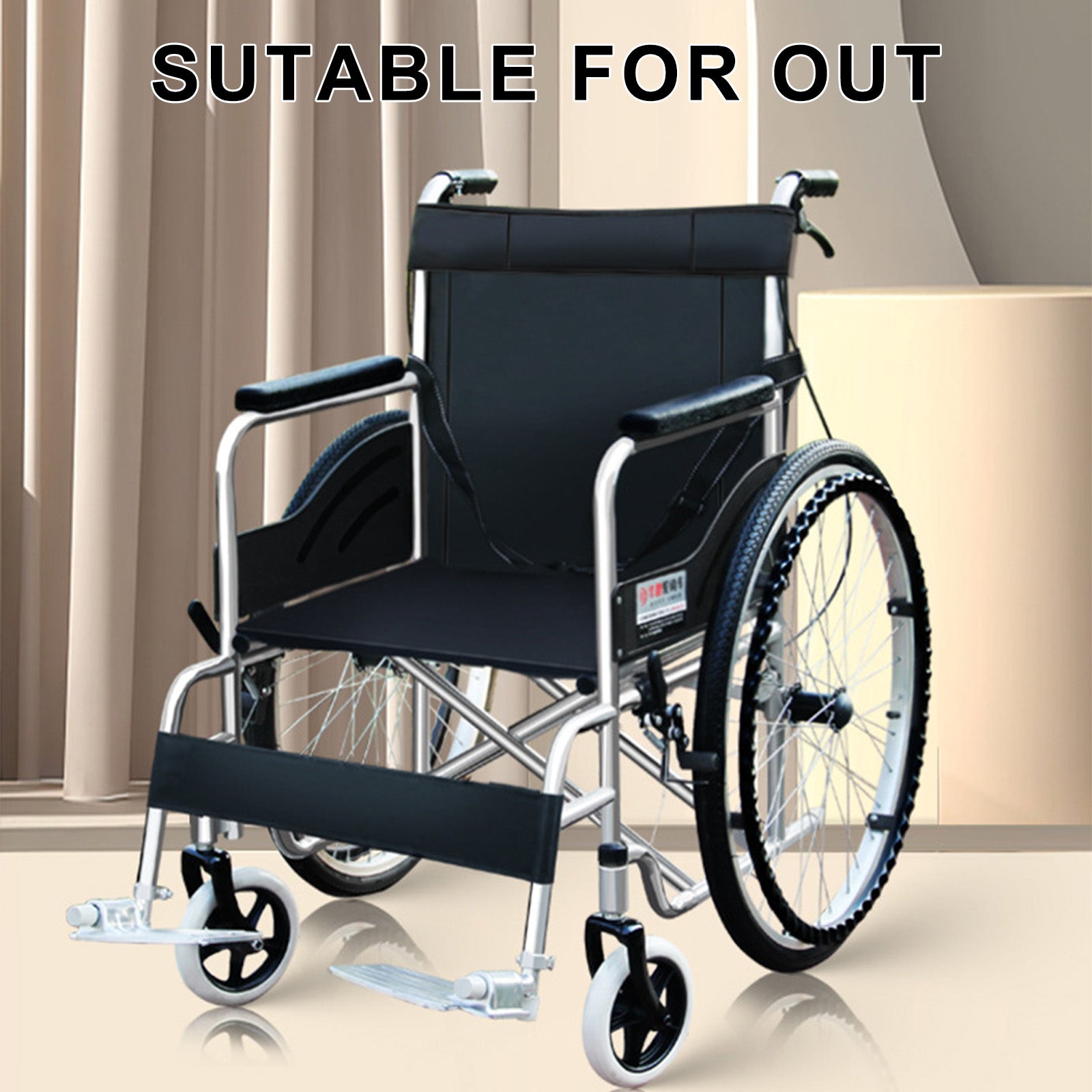 24-Inch Manual Wheelchair with Dual Brakes Carbon Steel Frame - Lightweight & Foldable for Easy Storage