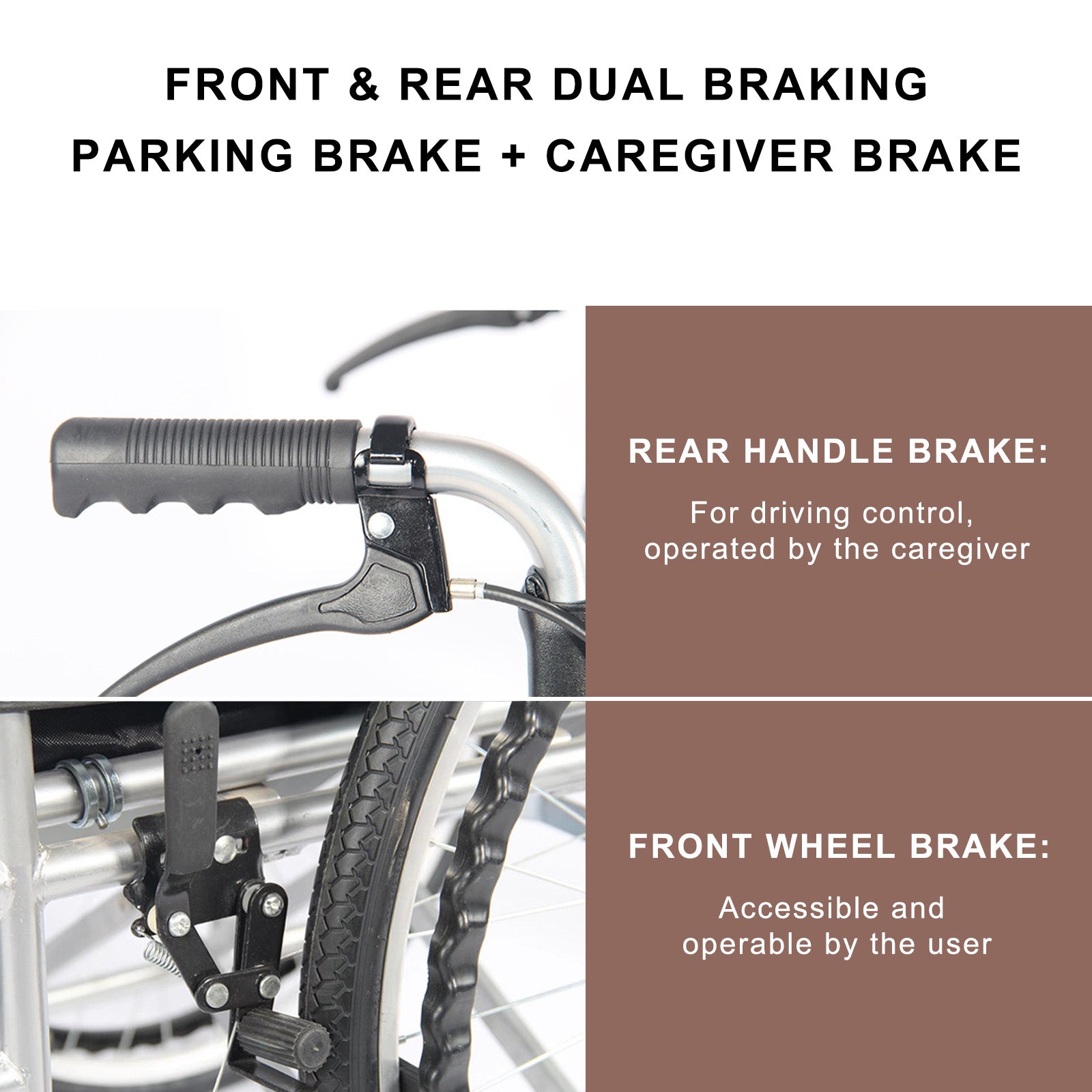 24-Inch Manual Wheelchair with Dual Brakes Carbon Steel Frame - Lightweight & Foldable for Easy Storage