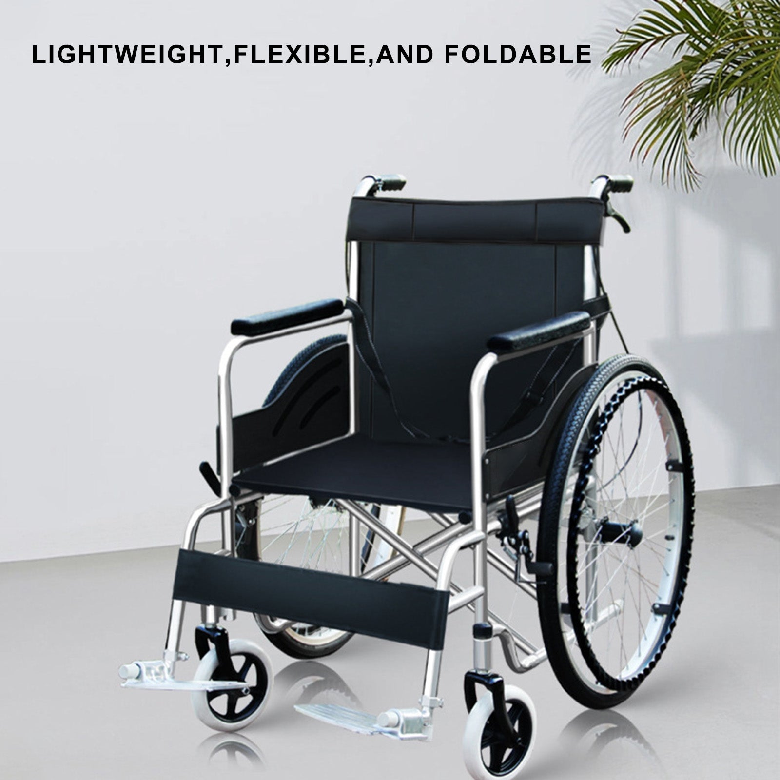 24-Inch Manual Wheelchair with Dual Brakes Carbon Steel Frame - Lightweight & Foldable for Easy Storage