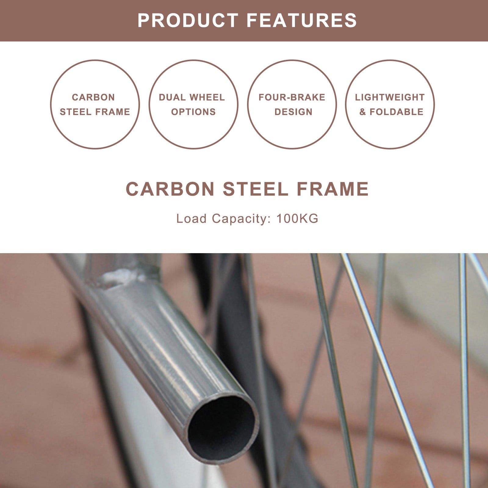 24-Inch Manual Wheelchair with Dual Brakes Carbon Steel Frame - Lightweight & Foldable for Easy Storage