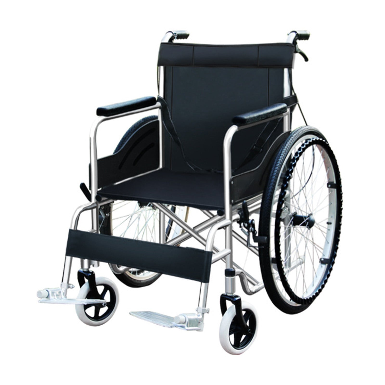 24-Inch Manual Wheelchair with Dual Brakes Carbon Steel Frame - Lightweight & Foldable for Easy Storage