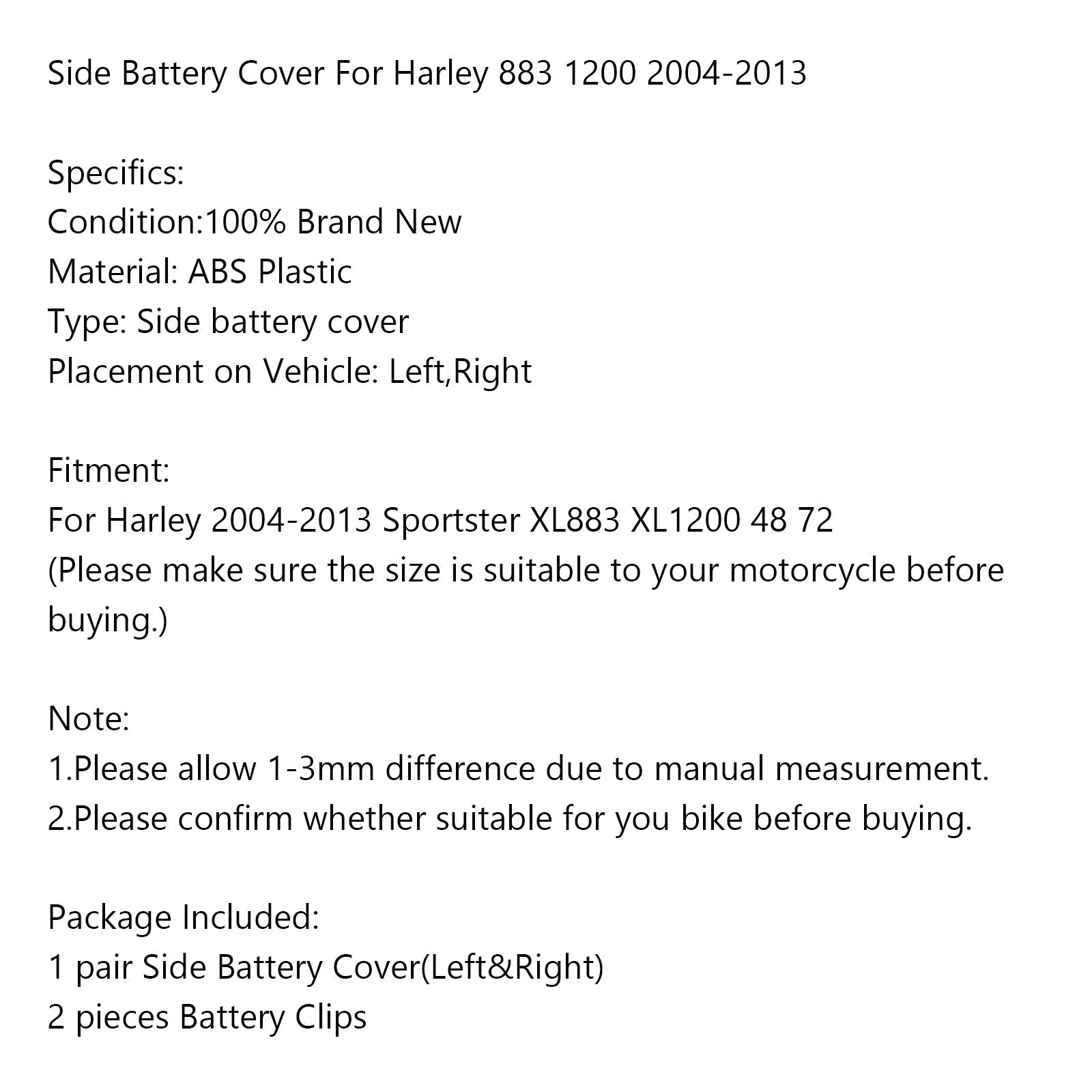 2004-2013 Sportster XL883 XL1200 1200 883 48 72 1 Pair Battery Side Cover Generic