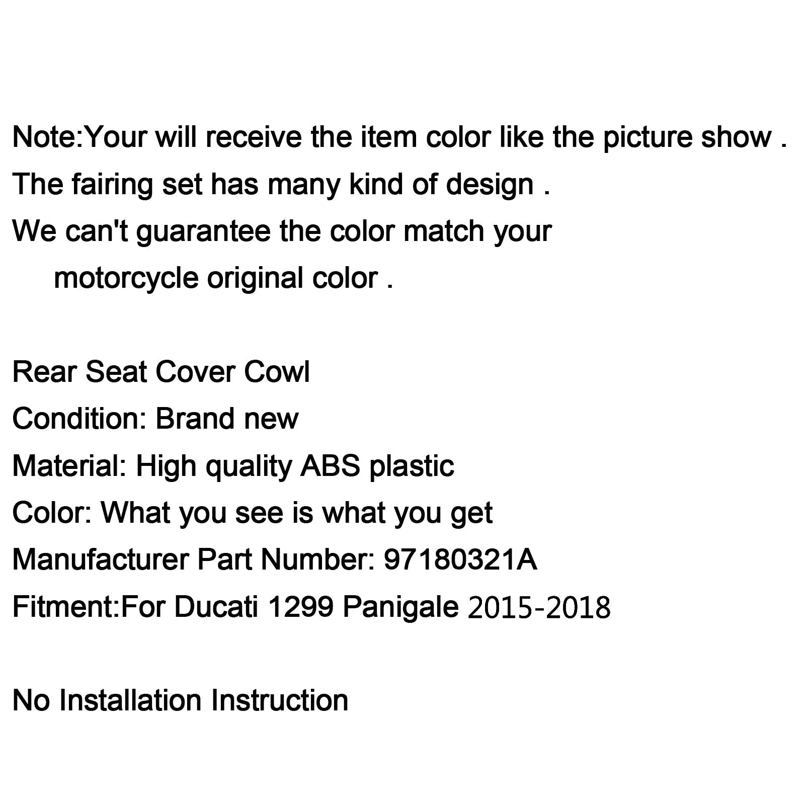 Rear Tail Solo Seat Cover Cowl Fairing For 2015-2019 Ducati 959 1299 Panigale Generic