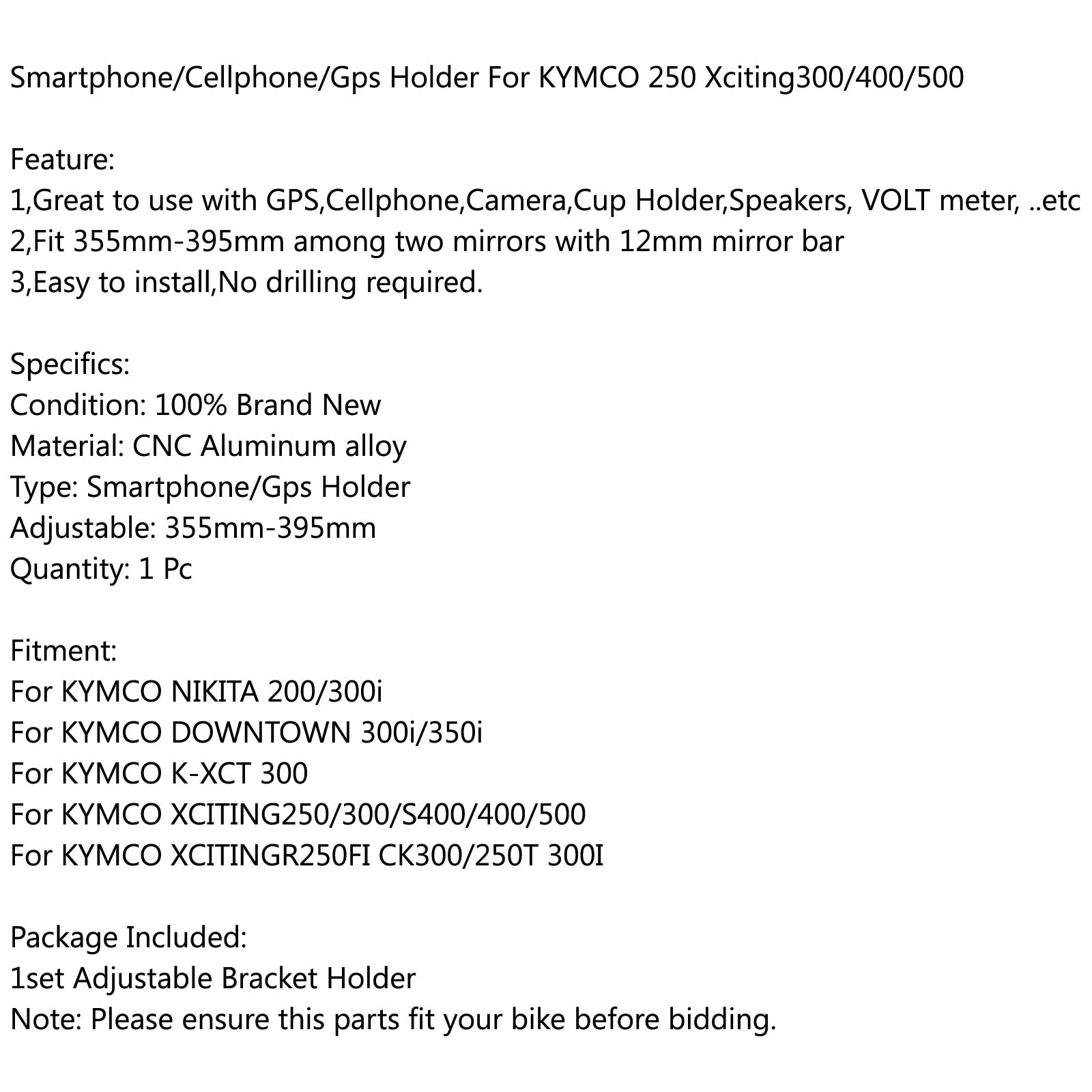Adjustable Smartphone/Cellphone/Gps Holder For KYMCO 250 Xciting300/400/500 Generic