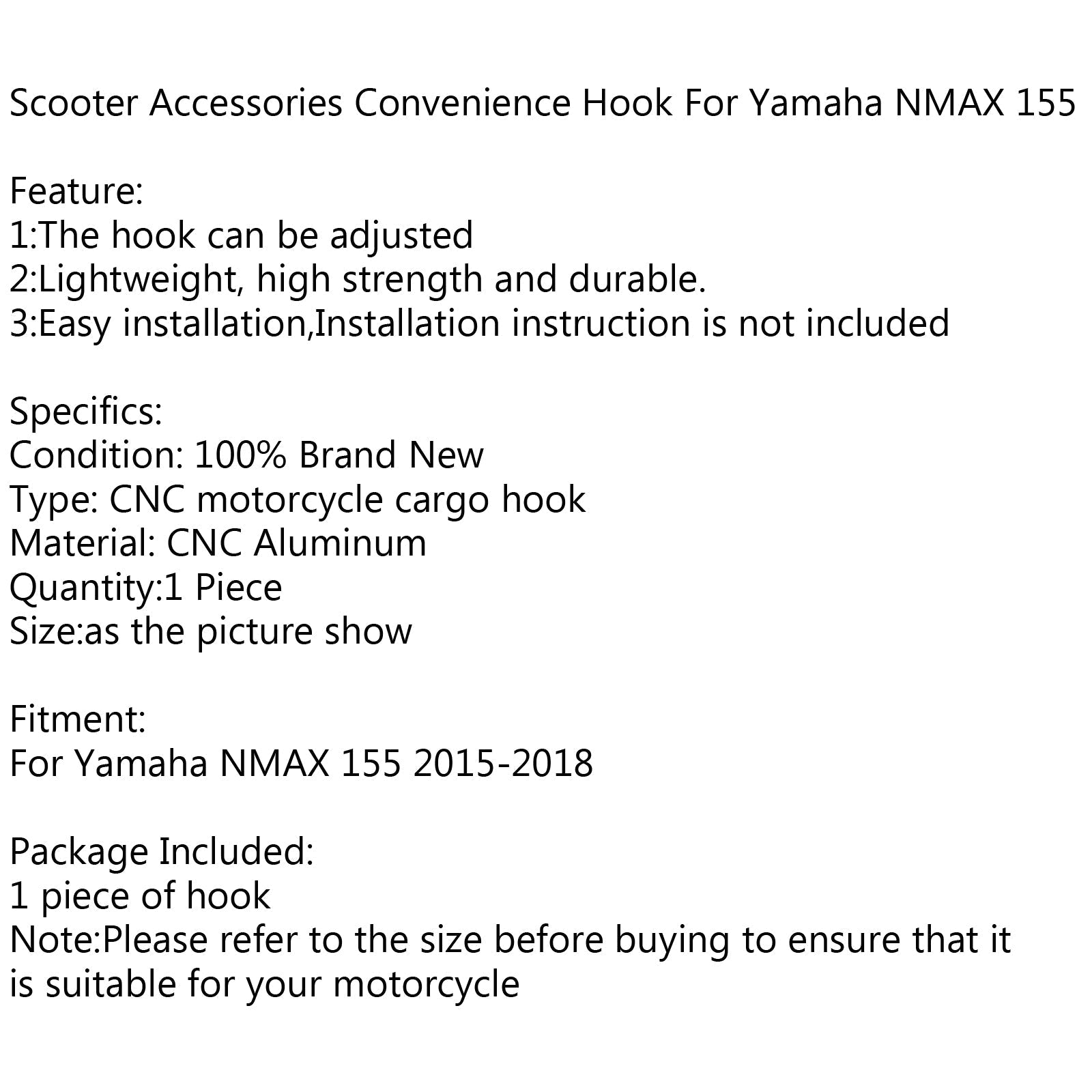 2015-2018 Yamaha NMAX 155 Carry Helmet Bottle Hanger Holder CNC Aluminum Alloy Hooks Generic