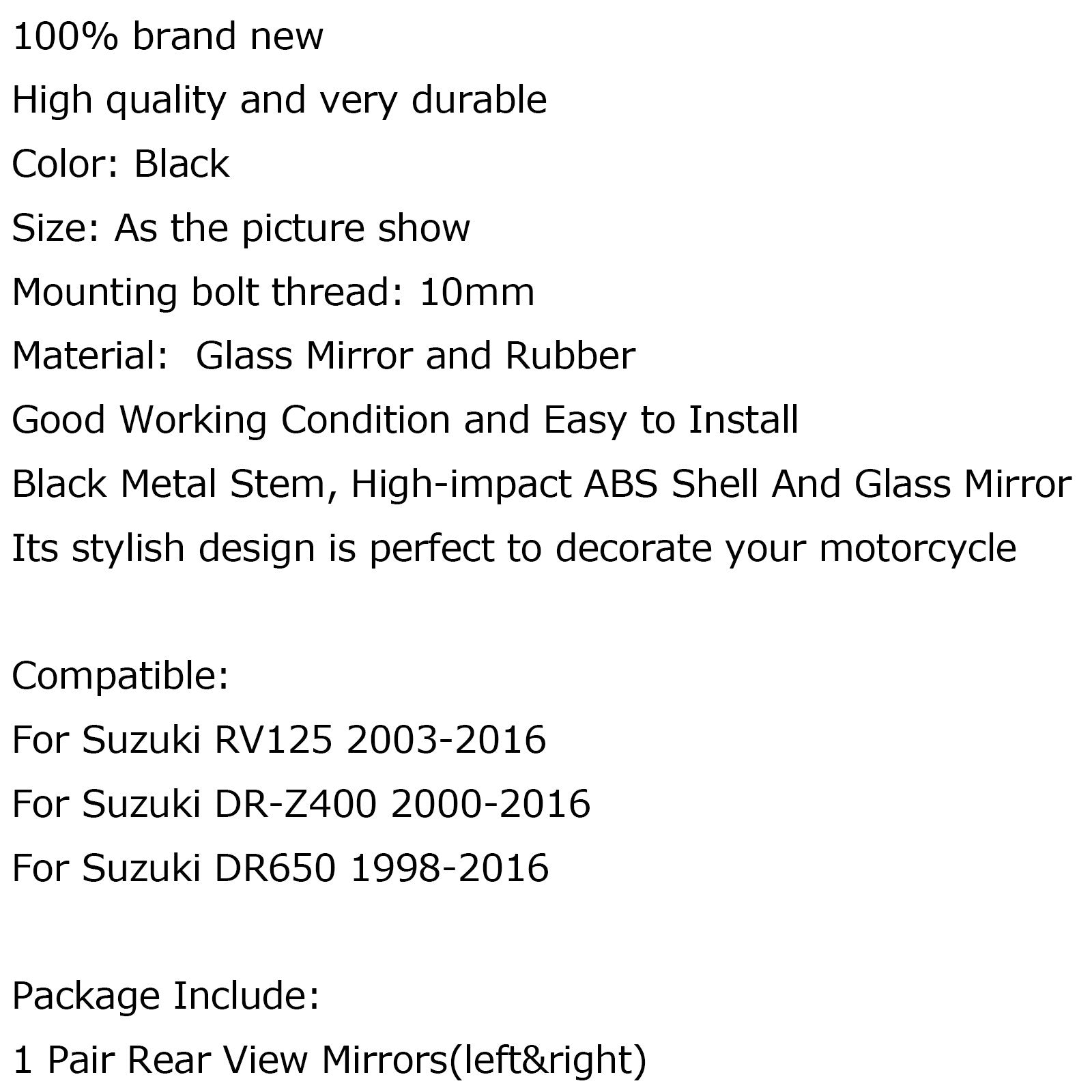 Motorcycle Rearview Mirrors For Suzuki RV125 03-16 DR-Z400 2000-2016 DR650 1998-2016