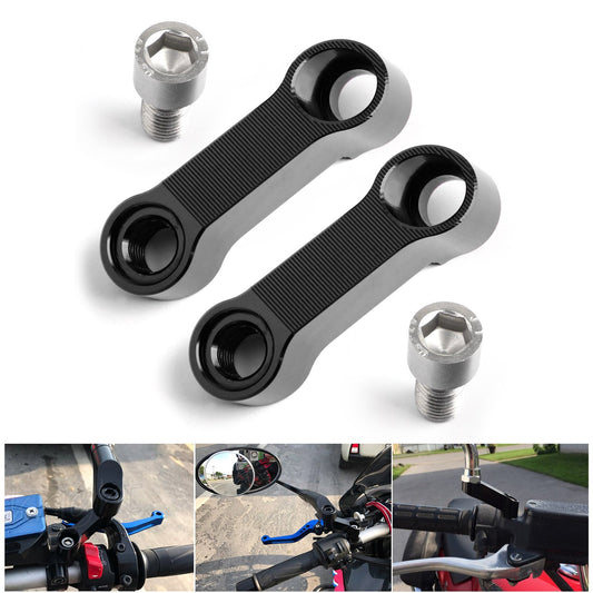 PAIR Aluminum 10mm Motorcycle Mirror Riser Extender Adapter Mounts Motorbike