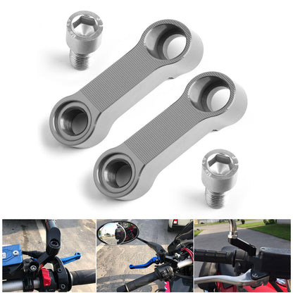 PAIR Aluminum 10mm Motorcycle Mirror Riser Extender Adapter Mounts Motorbike