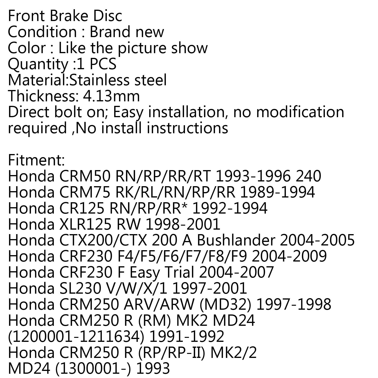Front Brake Disc Rotor&Front Brake Pads For Honda CR125 CR250 CRF250R CRF250X Generic