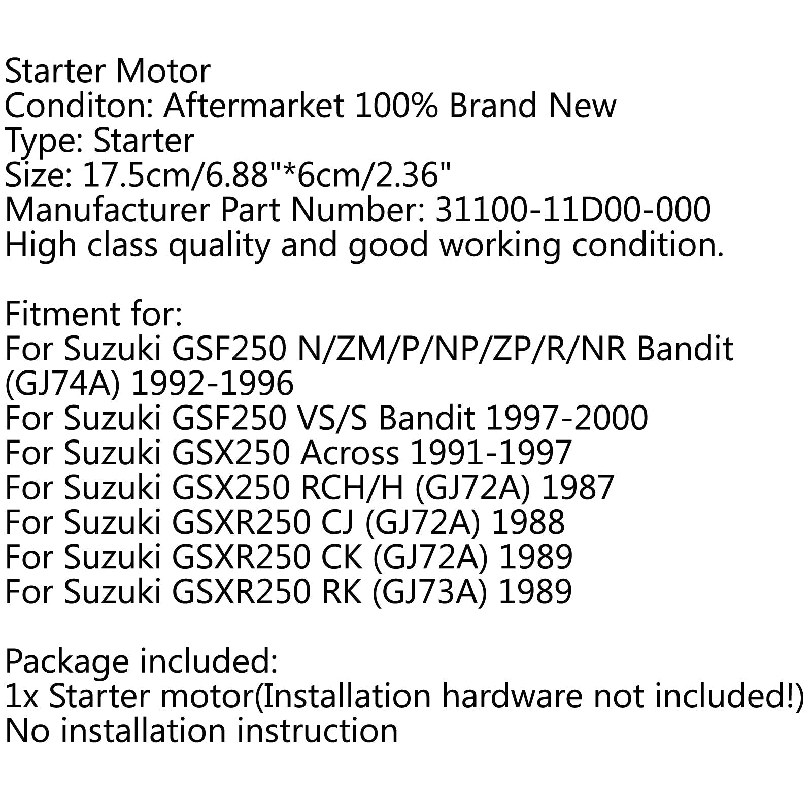 1997-2000 Suzuki GSF250 VS/S Bandit Motor Starter 31100-11D00-000 Generic