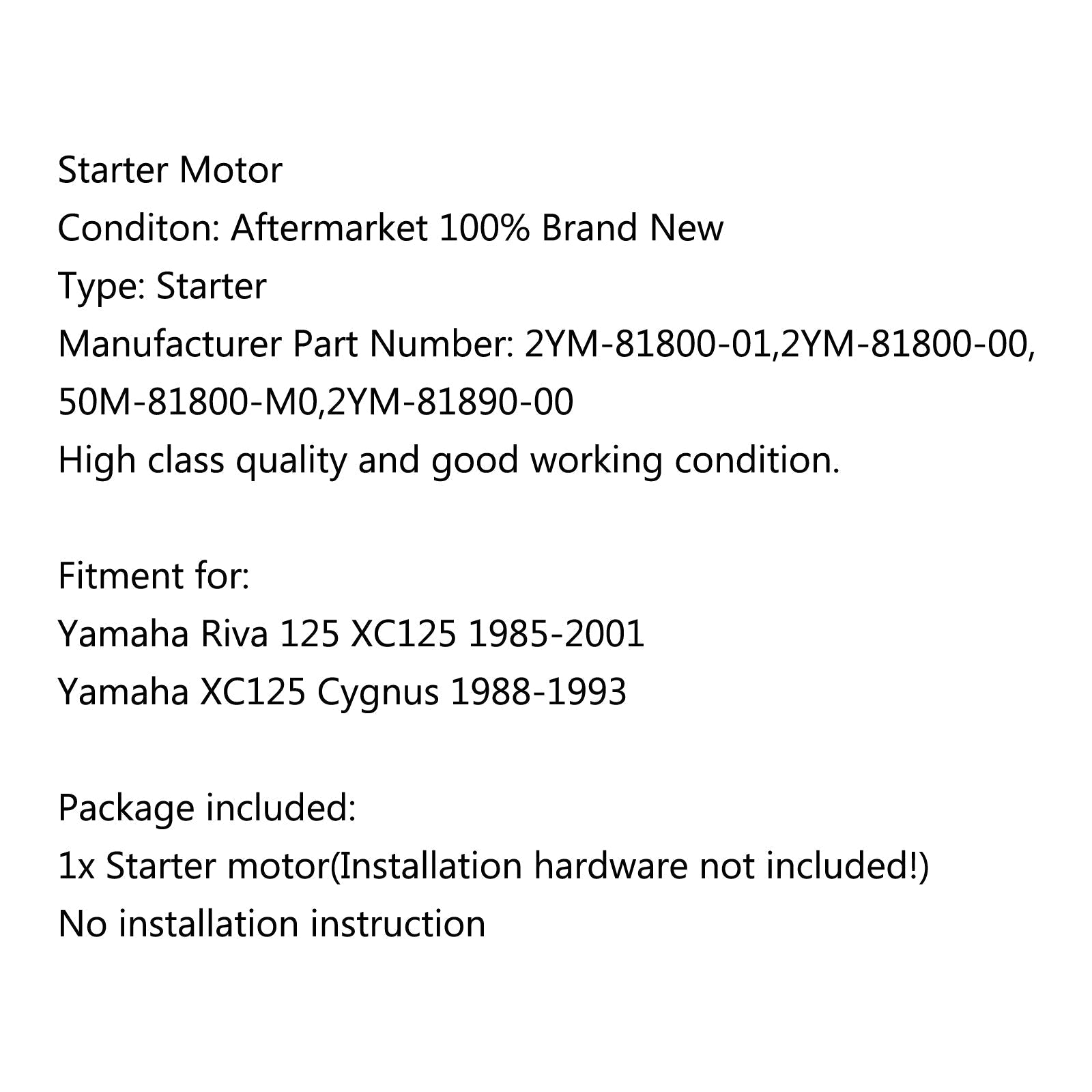 1985-2001 Yamaha Riva 125 XC125 Motor Startern 2YM-81800-01 2YM-81800-00 50M-81800-M0 Generic