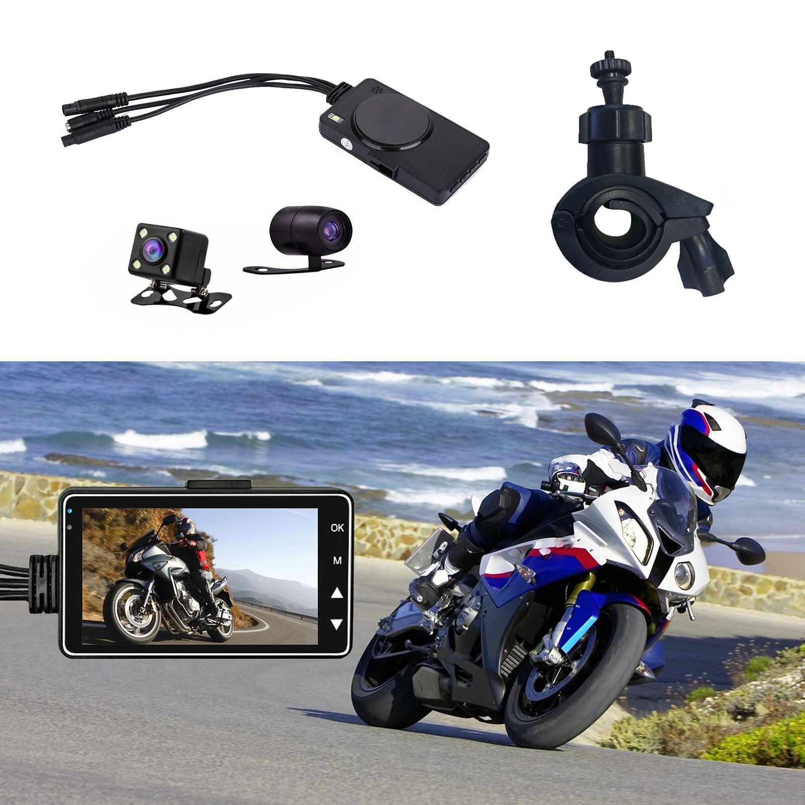 3" 140掳 Waterproof Dual Action Camera Video Recorder DVR for Motorcycle IP68 Generic
