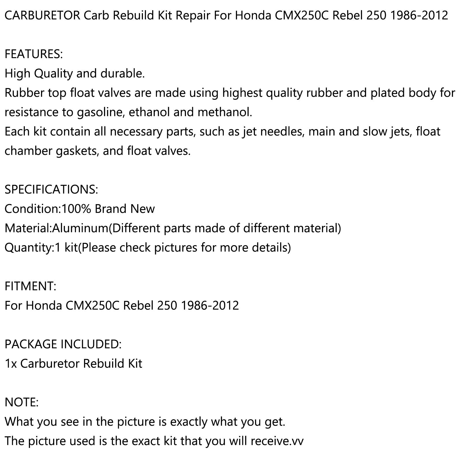 CARBURETOR Carb Rebuild Kit Repair For Honda CMX250C Rebel 250 86-12 #.0201-318 Generic