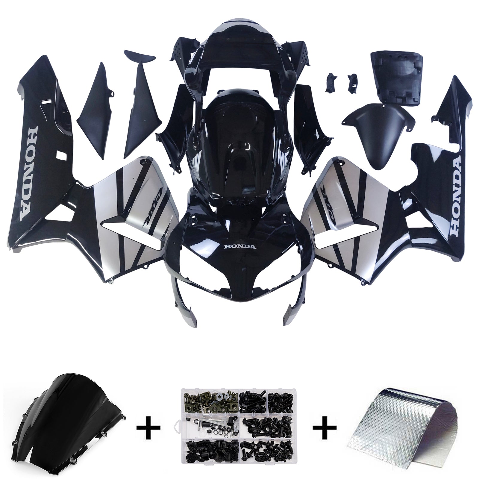 Fairings 2003-2004 Honda CBR 600 RR Black & Silver CBR Racing Generic