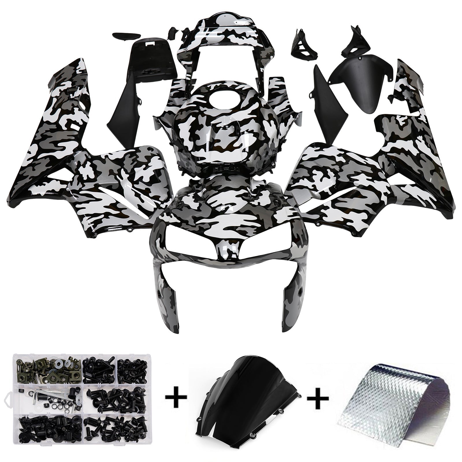 2003-2004 Honda CBR 600 RR Black White Silver Camouflage Racing Fairings Generic