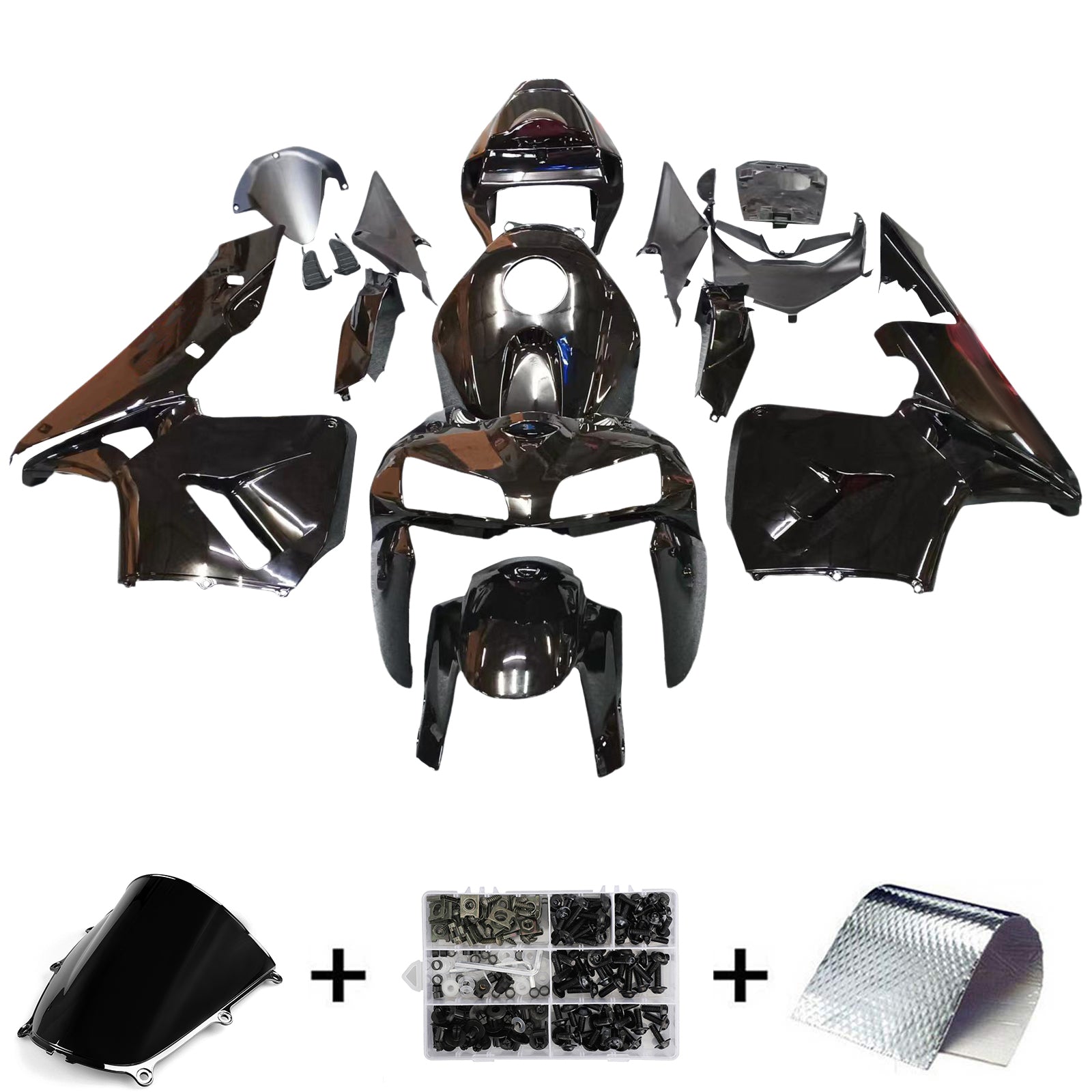 2005-2006 CBR600RR Bodywork Fairing Black ABS Injection Molded Plastics Set Generic