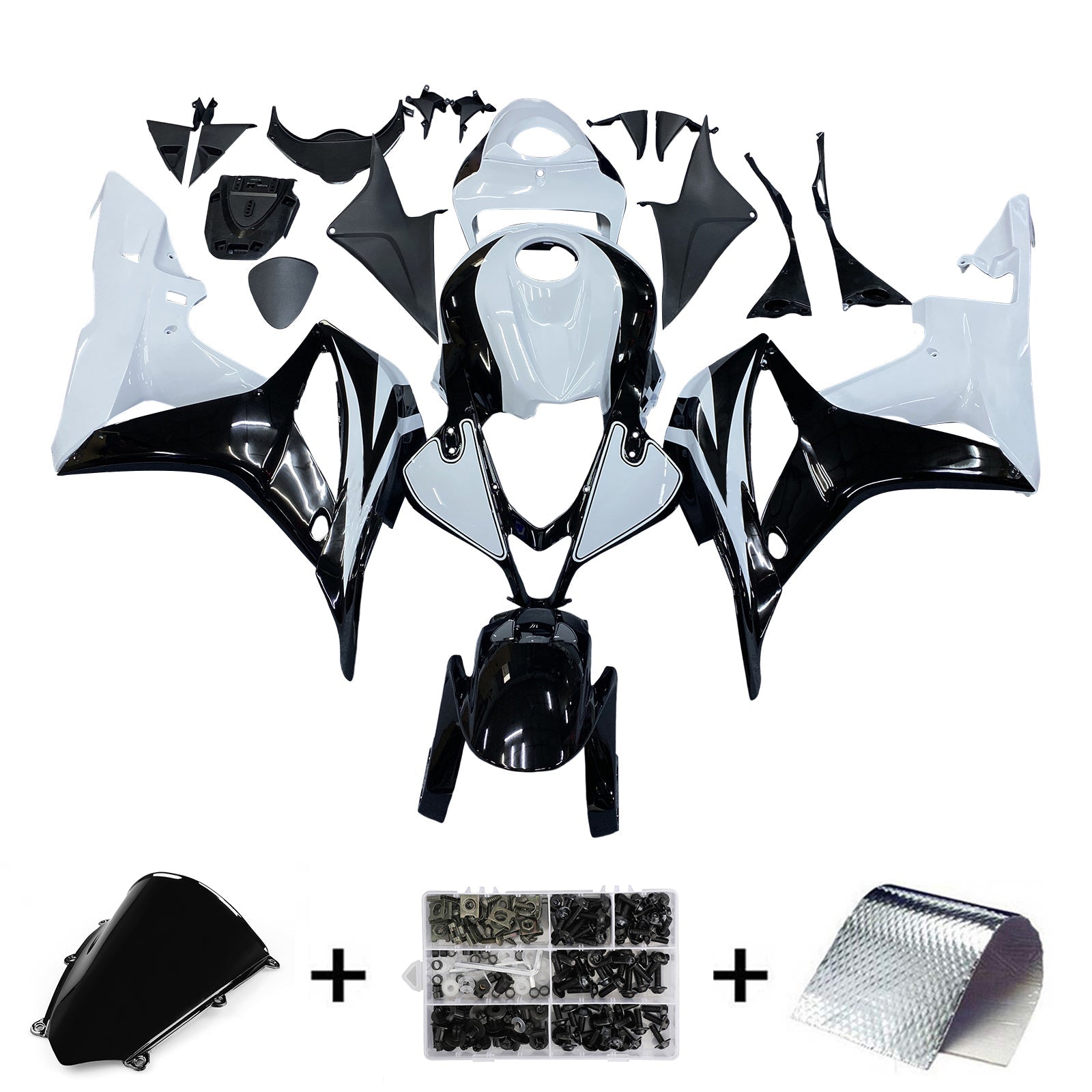 2007-2008 Honda CBR600RR White Black Fairing Kit