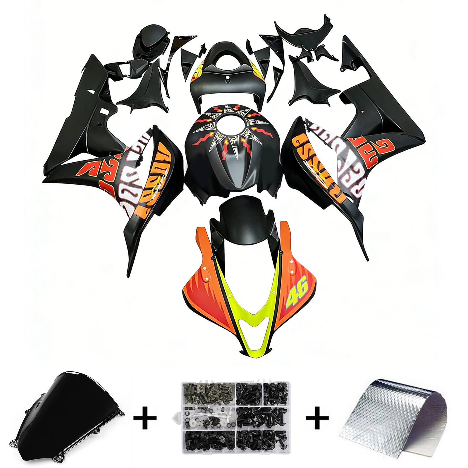 2007-2008 Honda CBR 600 RR Black Valentino Rossi Racing Fairings Generic