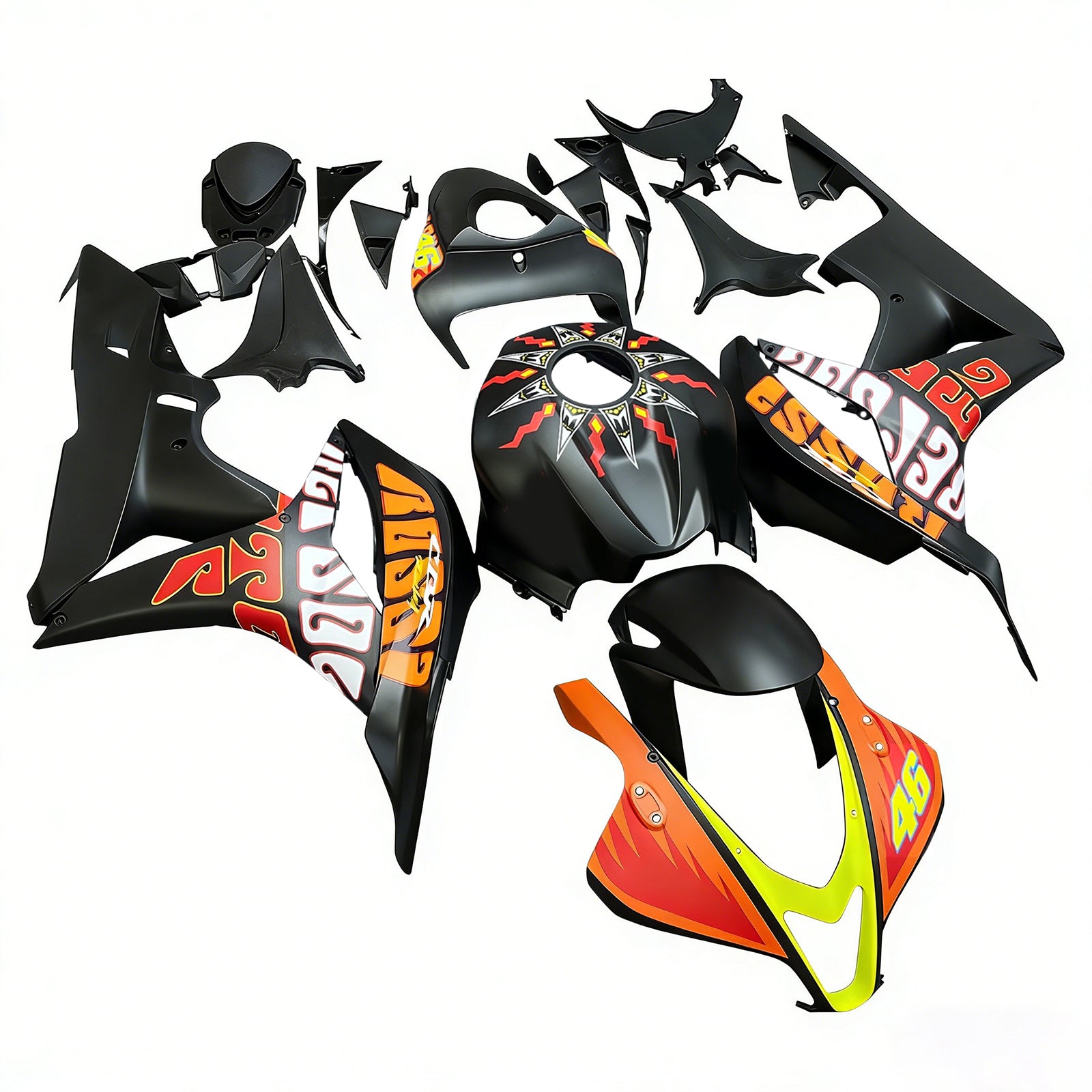 2007-2008 Honda CBR 600 RR Black Valentino Rossi Racing Fairings Generic