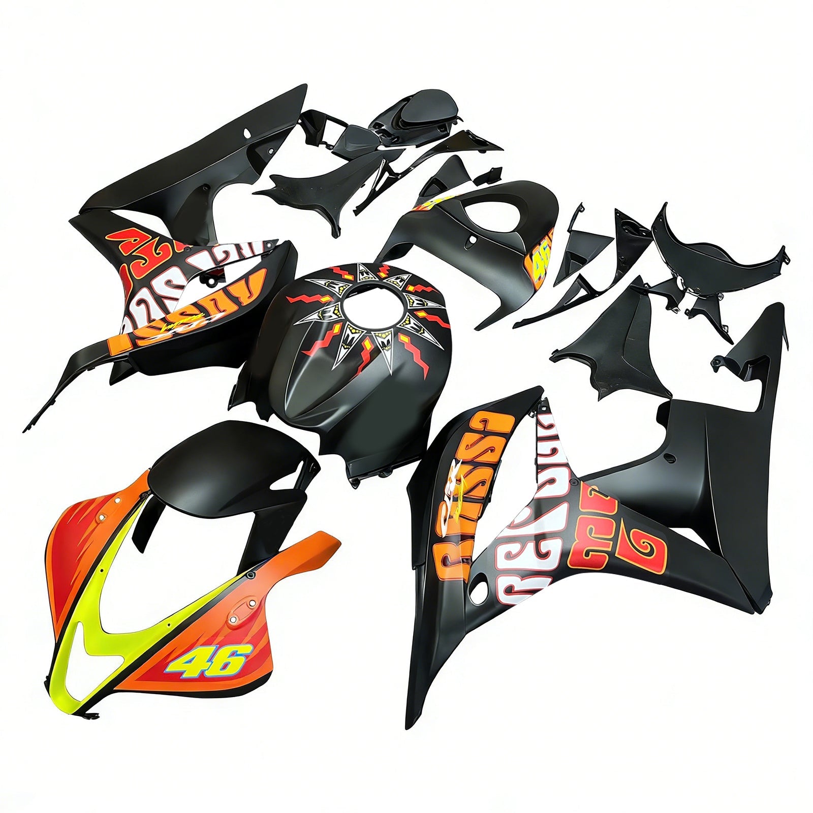 2007-2008 Honda CBR 600 RR Black Valentino Rossi Racing Fairings Generic