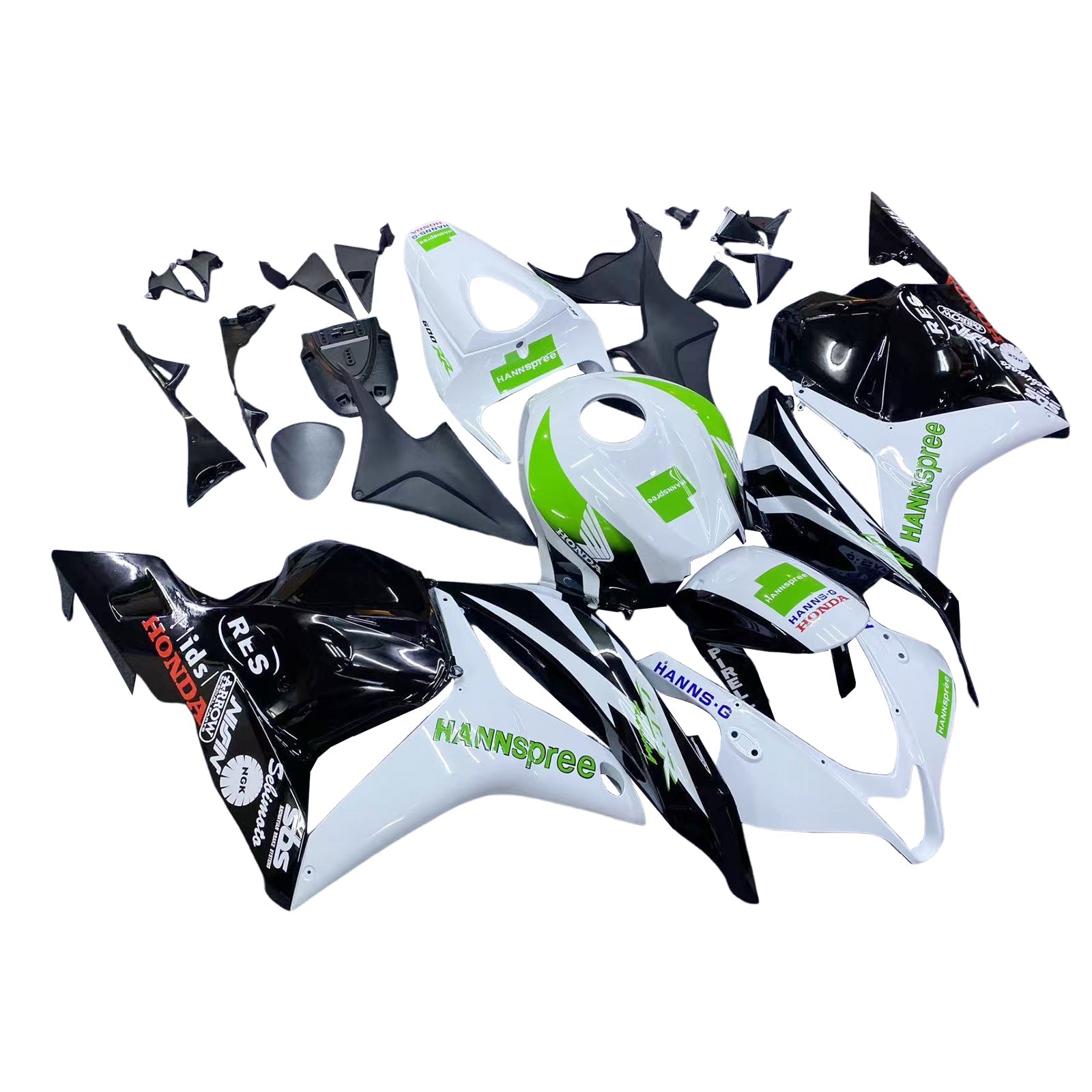 2009-2012 Honda CBR 600 RR White & Black Hannspree Racing Fairings Generic
