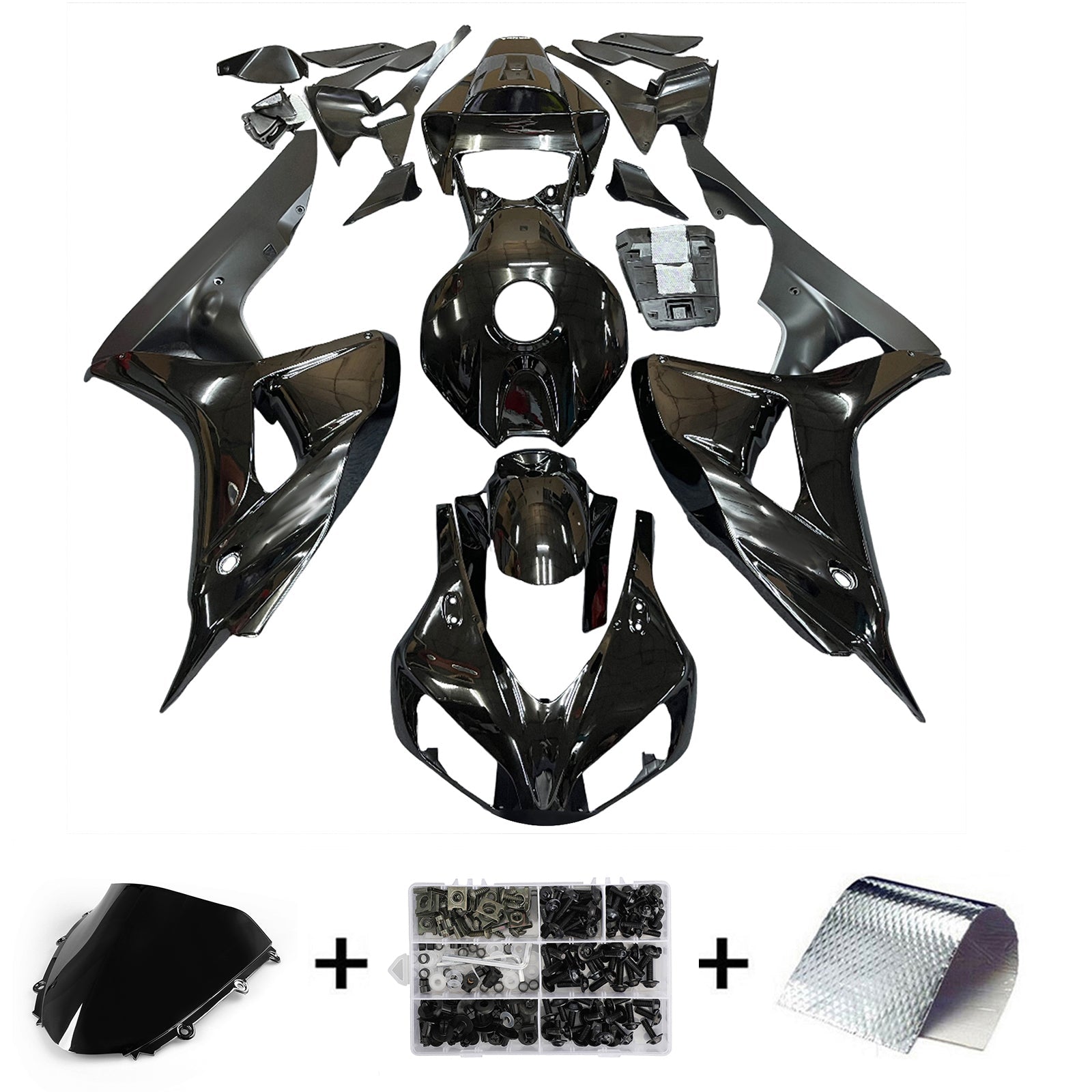 2006-2007 CBR1000RR Bodywork Fairing Black ABS Injection Molded Plastics Set Generic
