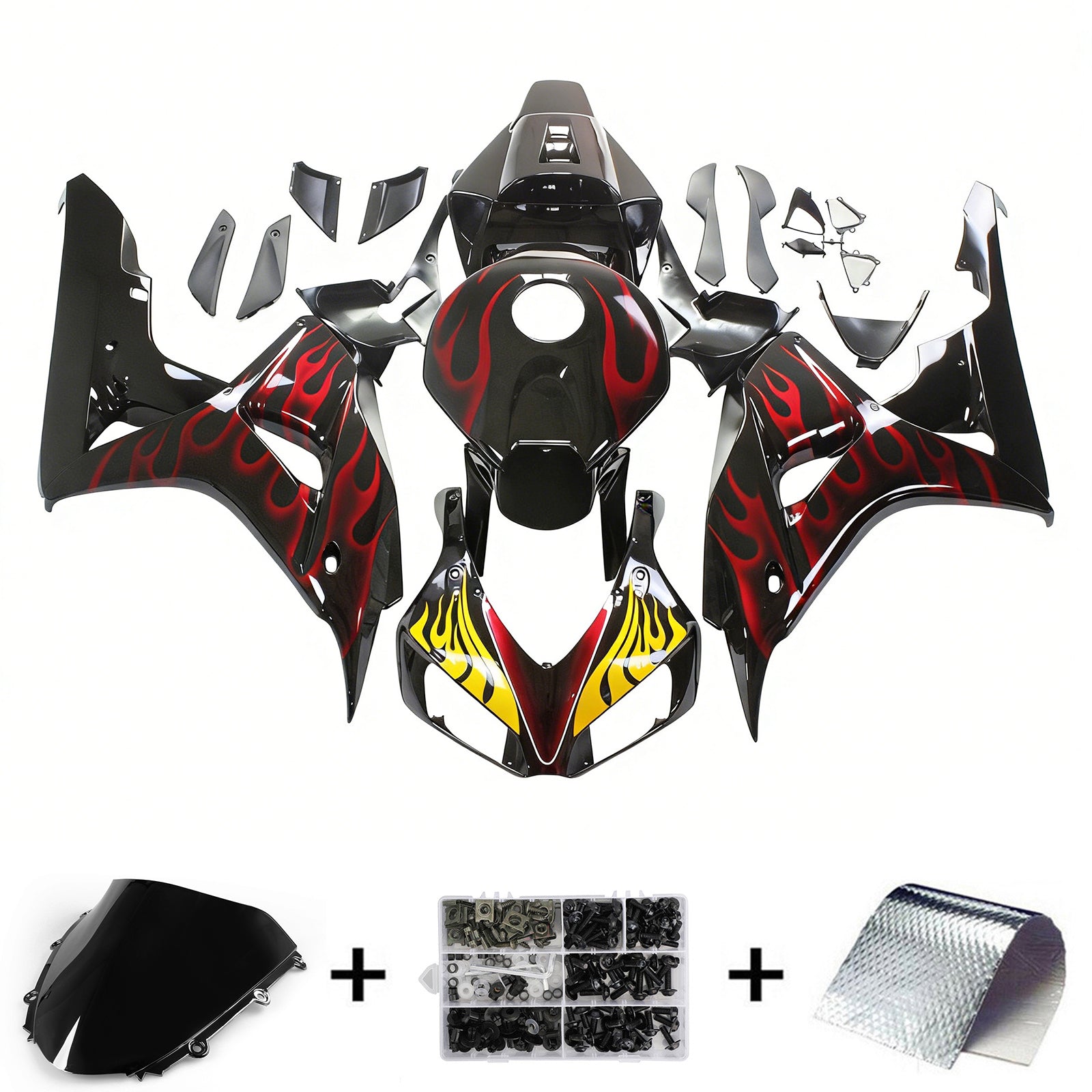 2006-2007 Honda CBR 1000 RR Black & Red Flame Shark Racing Fairings Generic