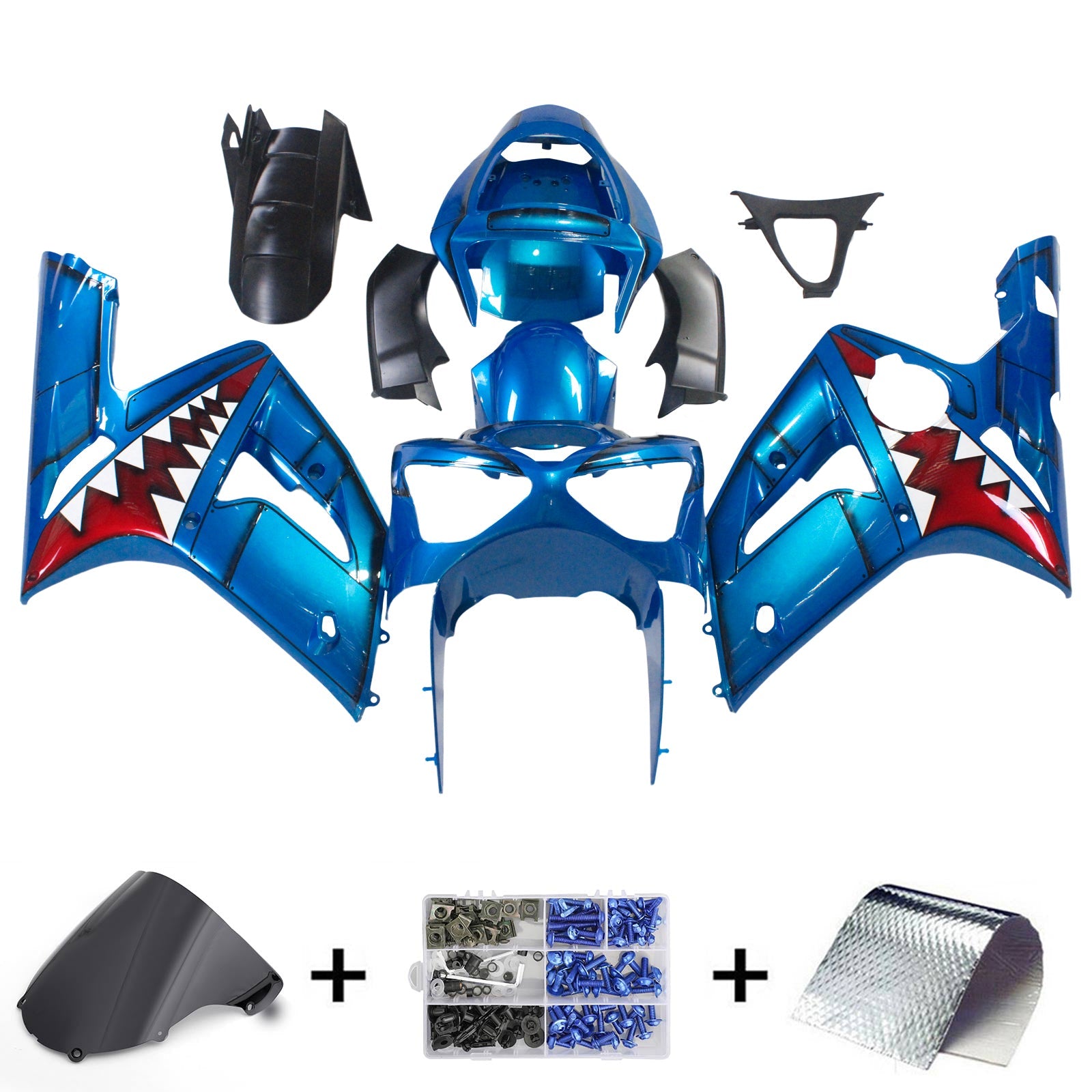 2003-2004 Kawasaki ZX6R 636 Amotopart Injection Fairing Kit Bodywork Plastic ABS #111