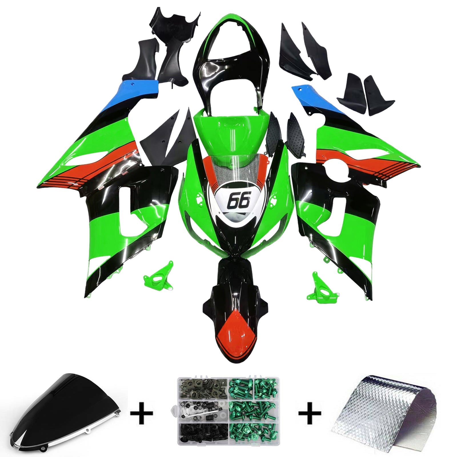 2005-2006 Kawasaki ZX6R 636 Amotopart Injection Fairing Kit Bodywork Plastic ABS #129
