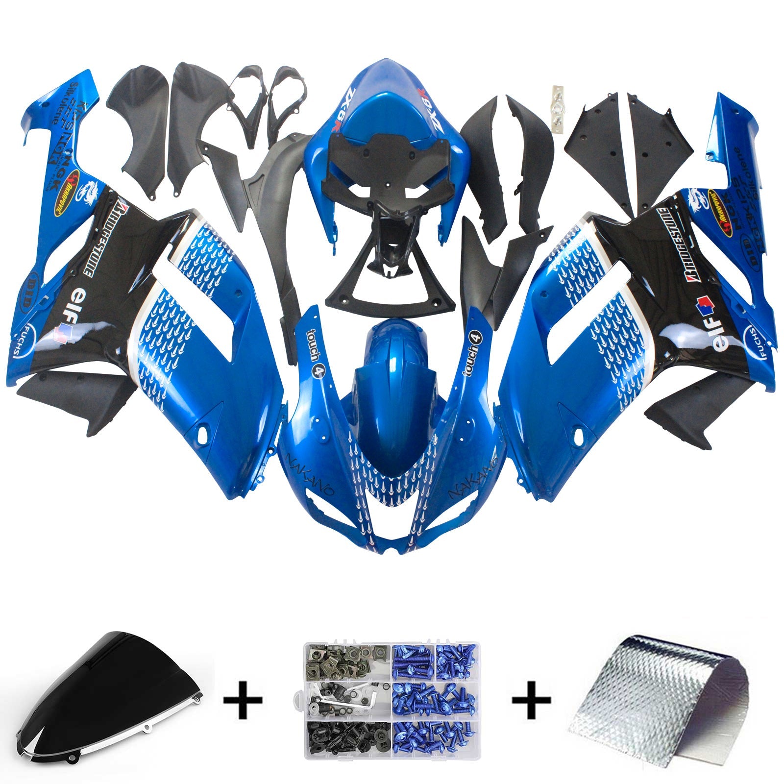 2007-2008 Kawasaki ZX6R 636 Amotopart Injection Fairing Kit Bodywork Plastic ABS #132