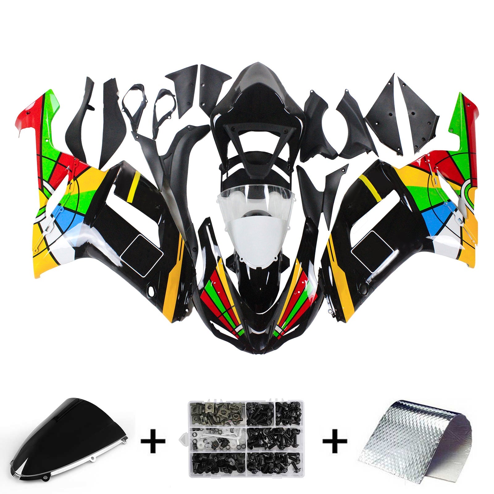 2007-2008 Kawasaki ZX6R 636 Amotopart Injection Fairing Kit Bodywork Plastic ABS #134