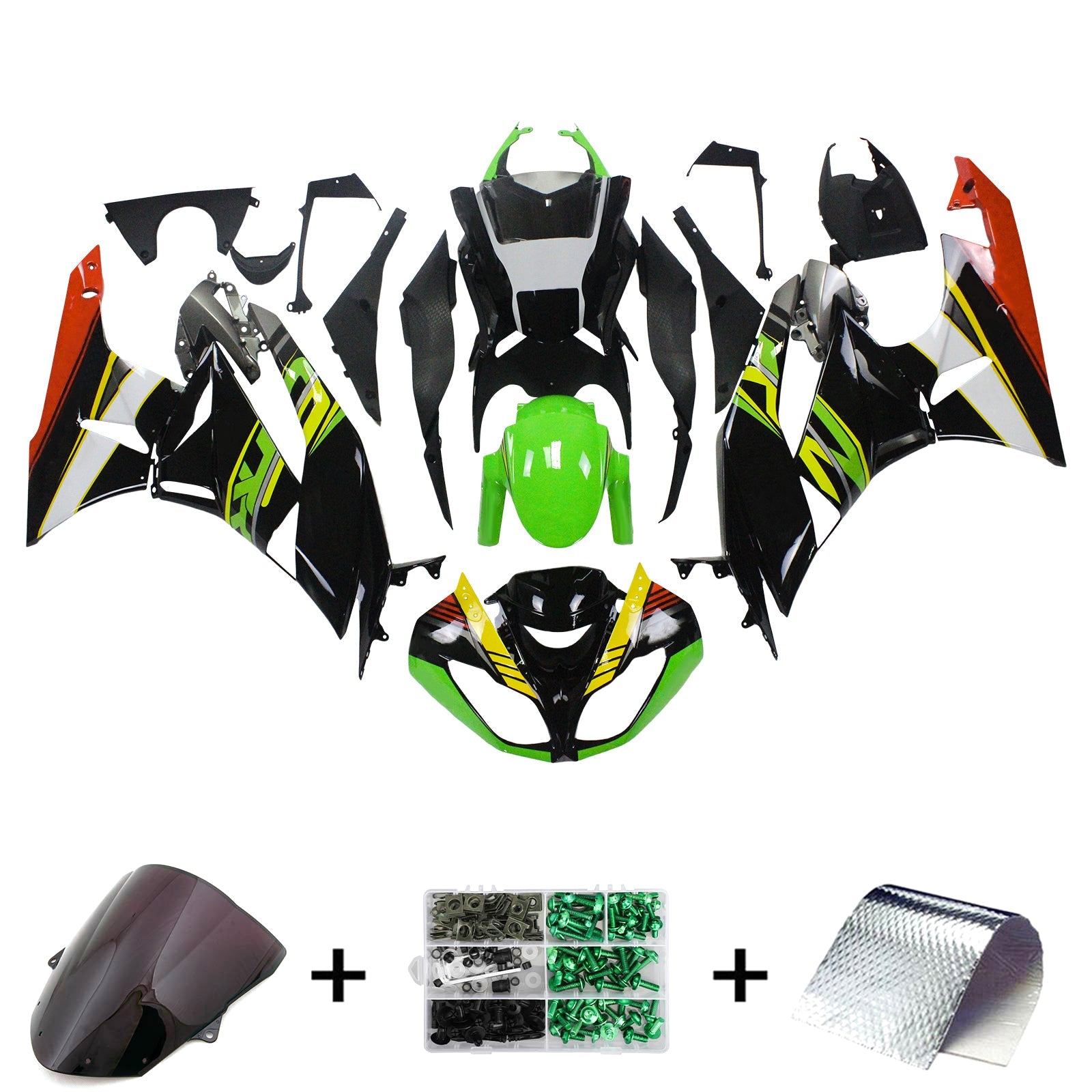2009-2012 Kawasaki ZX6R 636 Amotopart Injection Fairing Kit Bodywork Plastic ABS #116