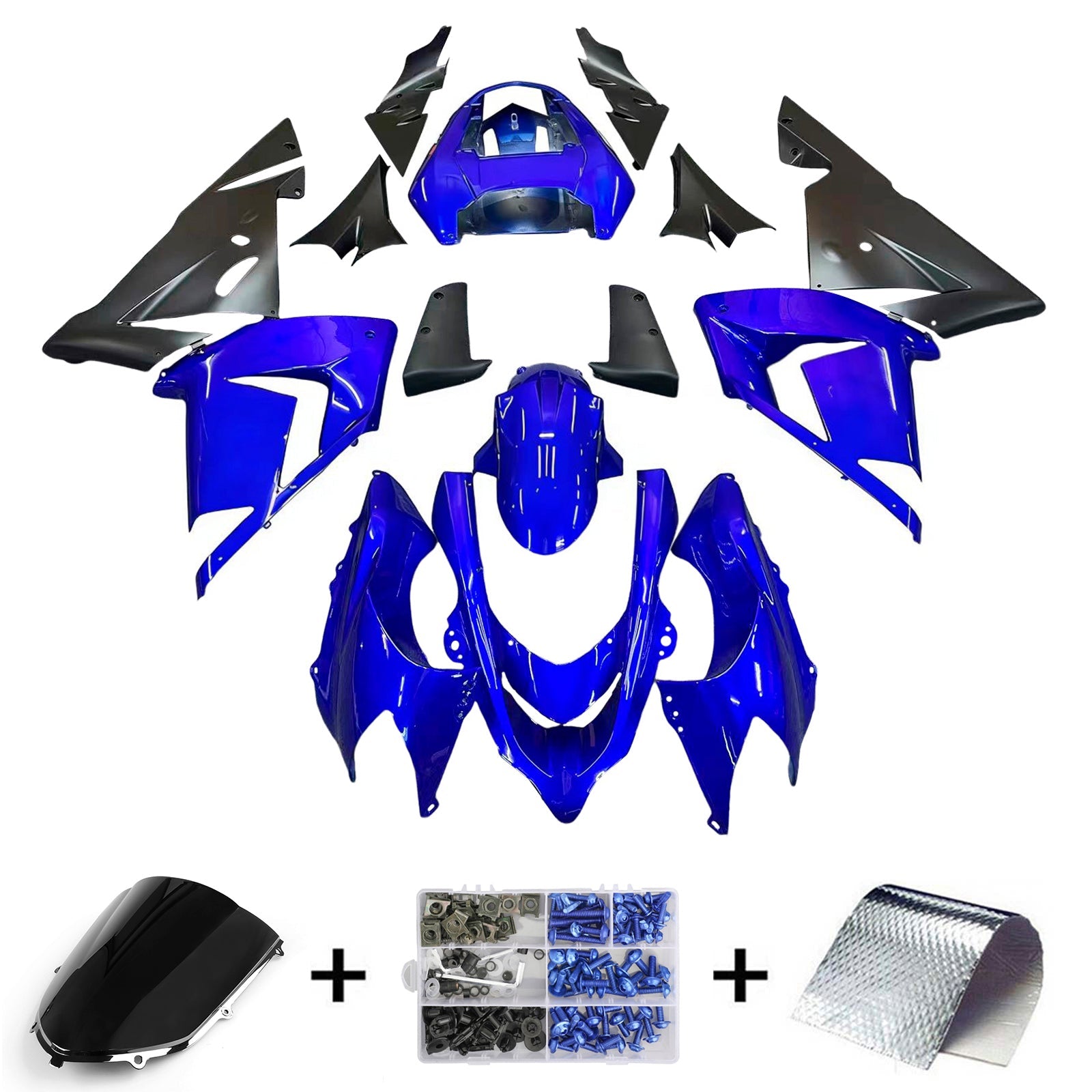 2004-2005 Kawasaki ZX 10R Blue Black Racing Fairings Generic