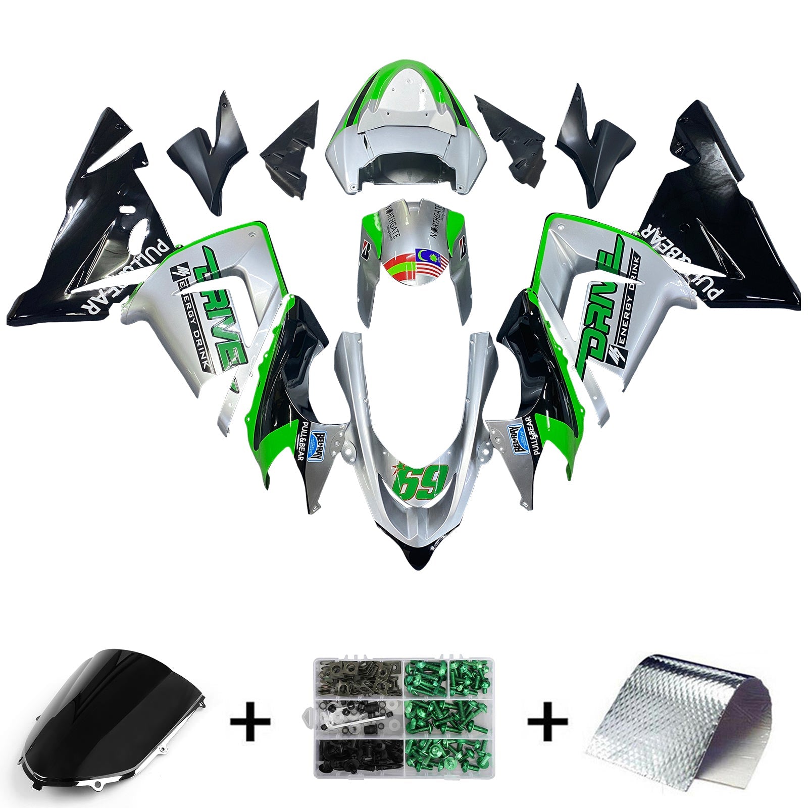 2004-2005 Kawasaki ZX10R Fairing Kit Bodywork Plastic ABS