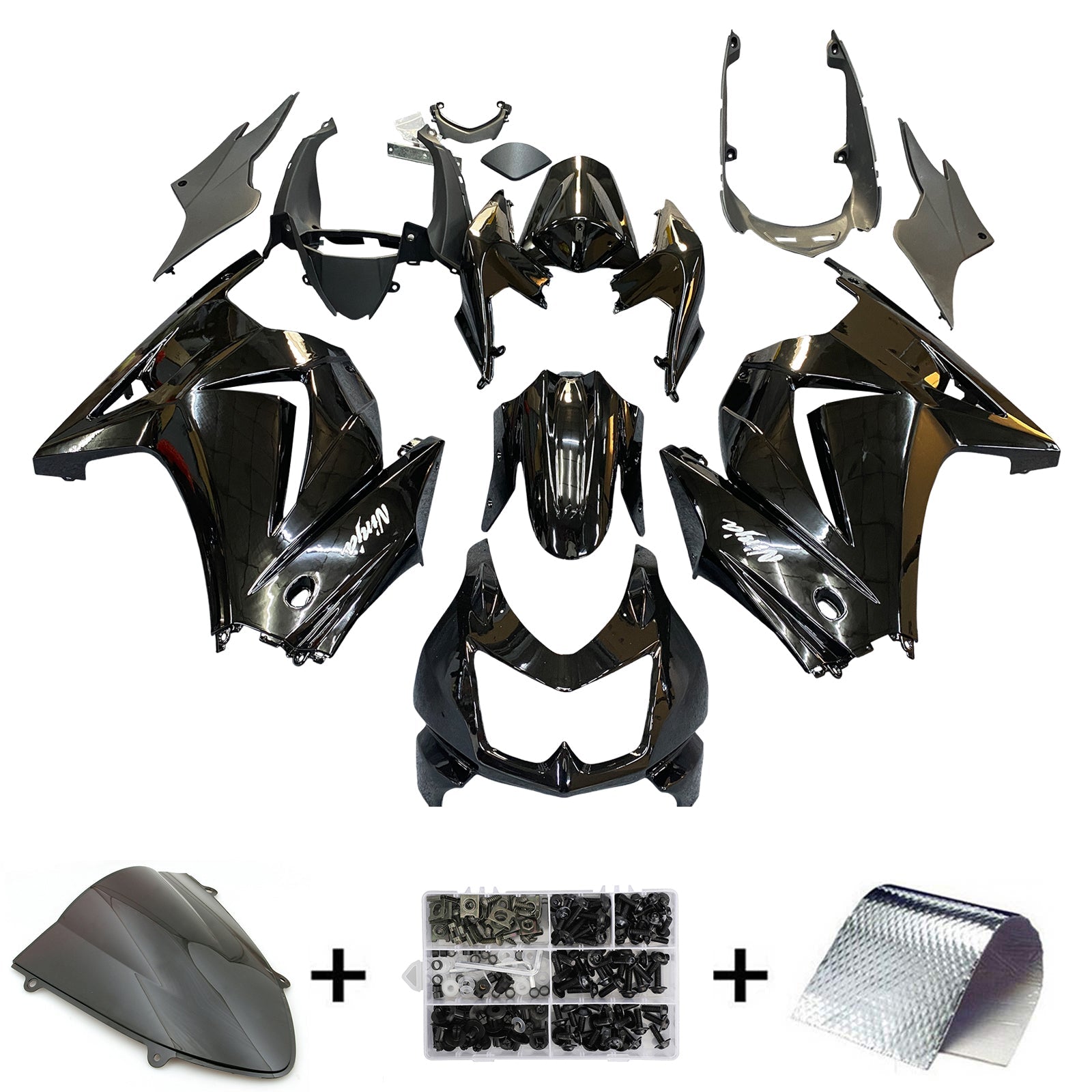 2008-2012 Kawasaki ZX250R EX250 Fairings Black Ninja ZX250 Racing Generic