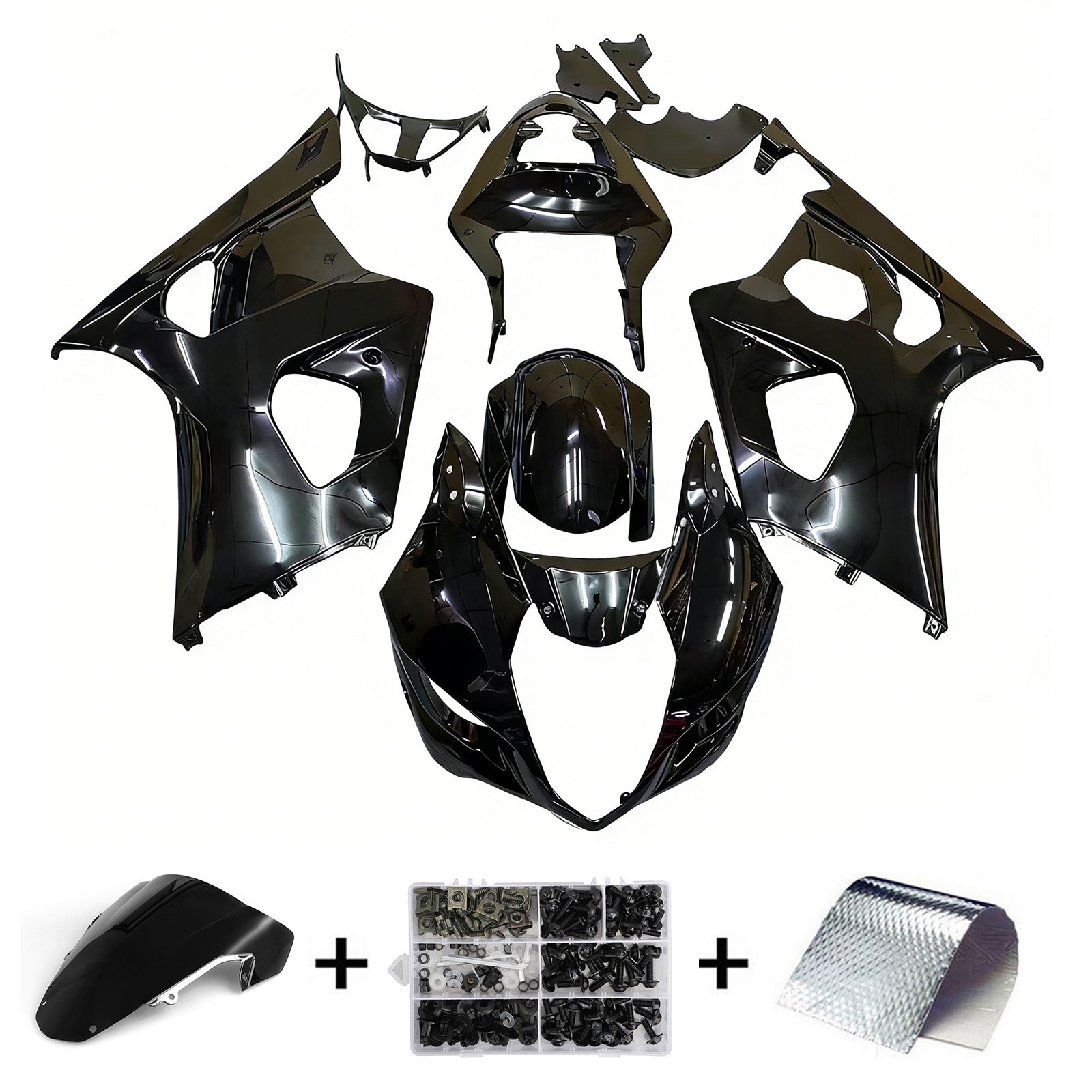 2003-2004 GSXR1000 Bodywork Fairing Black ABS Injection Molded Plastics Set Generic