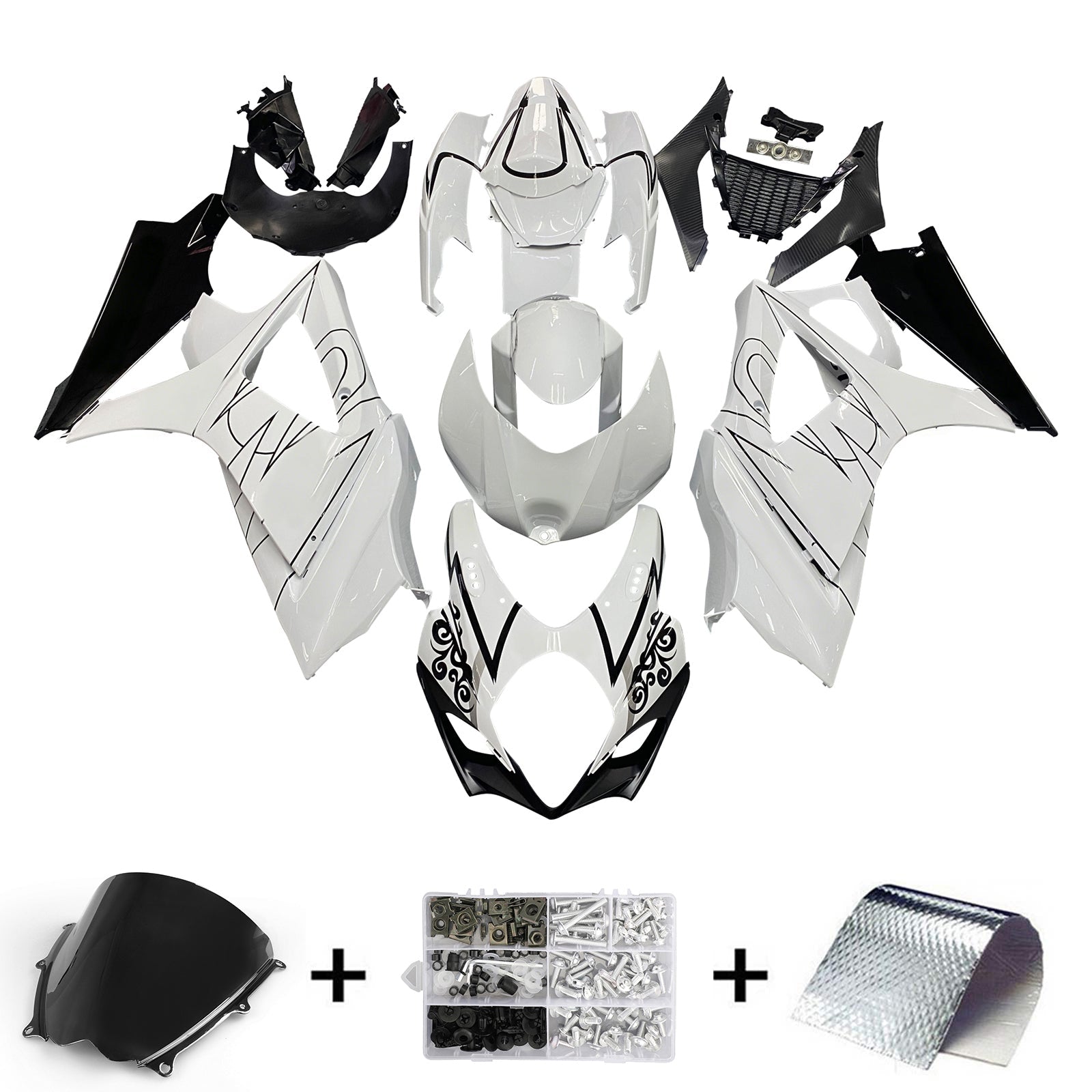2007-2008 Suzuki GSXR 1000 Amotopart Fairings White Black Alstare Racing Customs Fairing