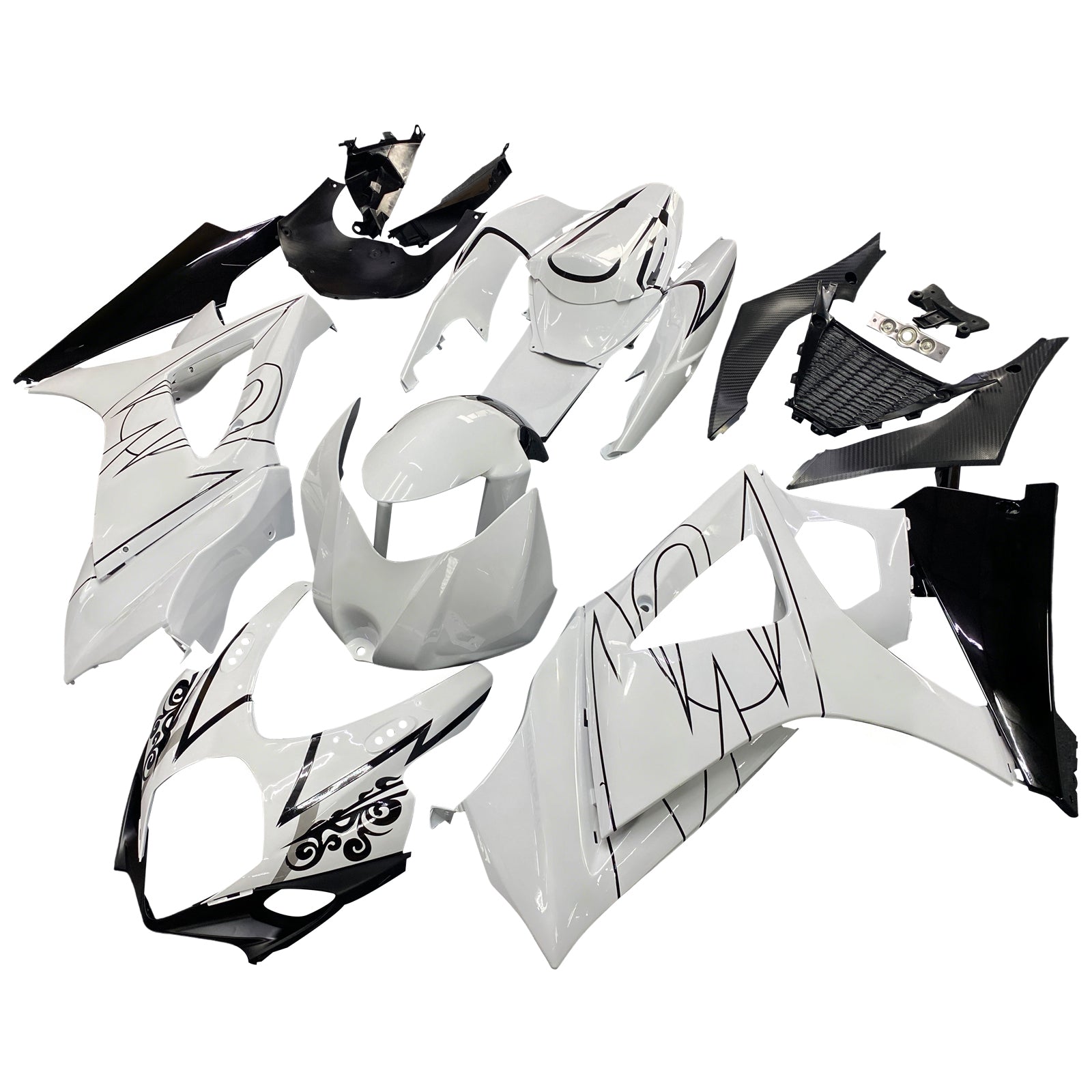 2007-2008 Suzuki GSXR 1000 Amotopart Fairings White Black Alstare Racing Customs Fairing