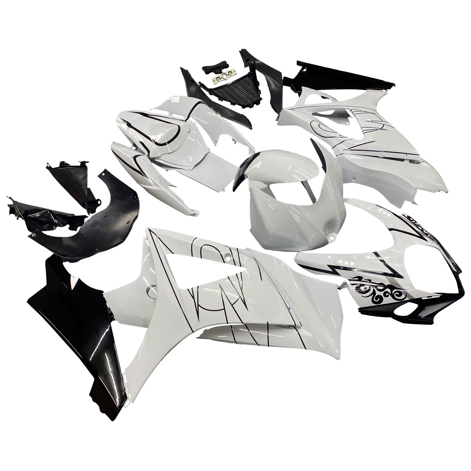 2007-2008 Suzuki GSXR 1000 Amotopart Fairings White Black Alstare Racing Customs Fairing
