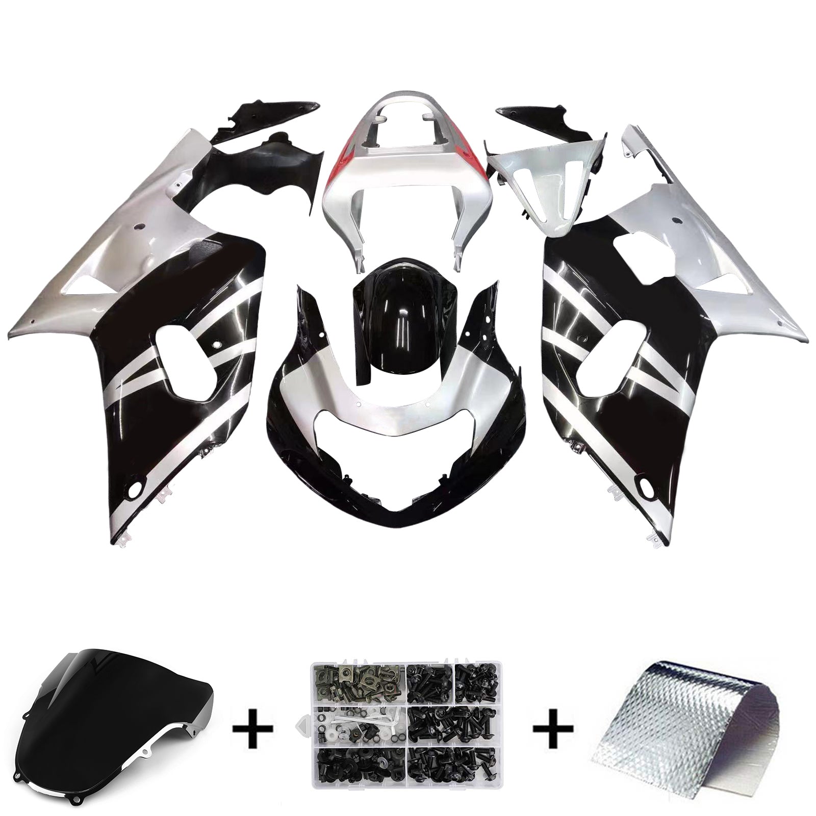 2001-2003 GSXR600 Bodywork Fairing Black ABS Injection Molded Plastics Set Generic