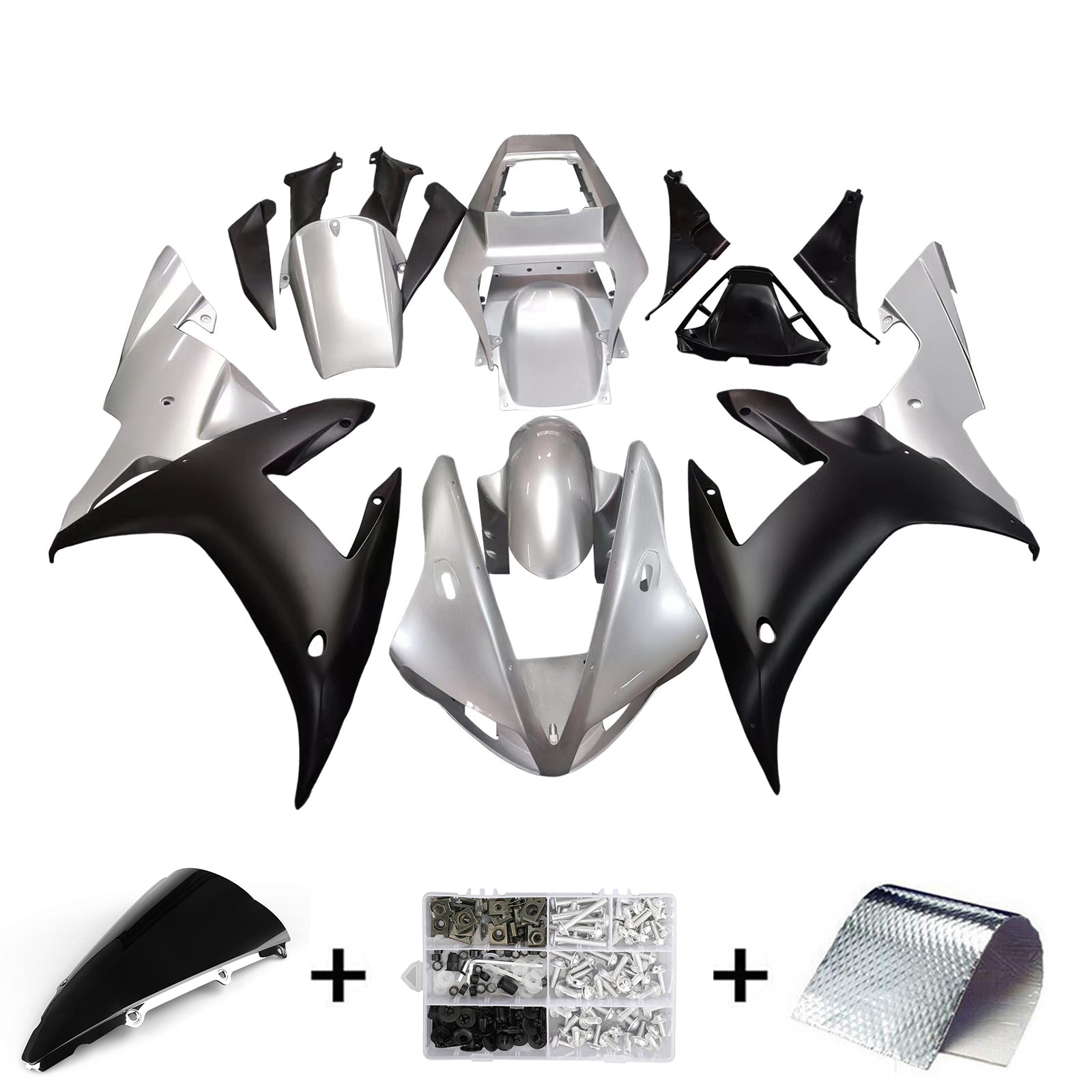 2002-2003 Yamaha YZF-R1 Silver Black Racing Fairings Generic
