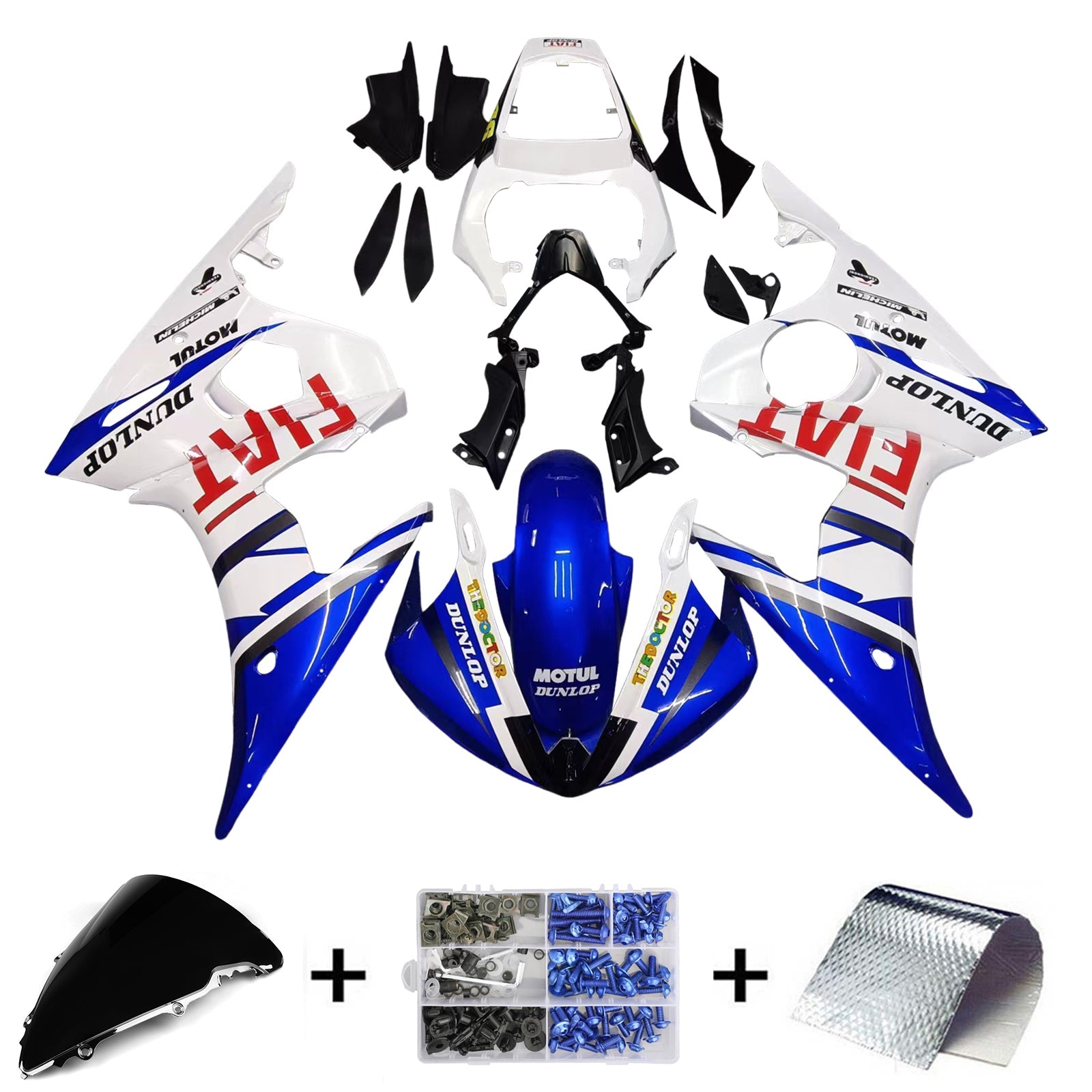2003-2004 Yamaha R6 & 2006-2009 YZF R6S White Multi Color Fairing Kit