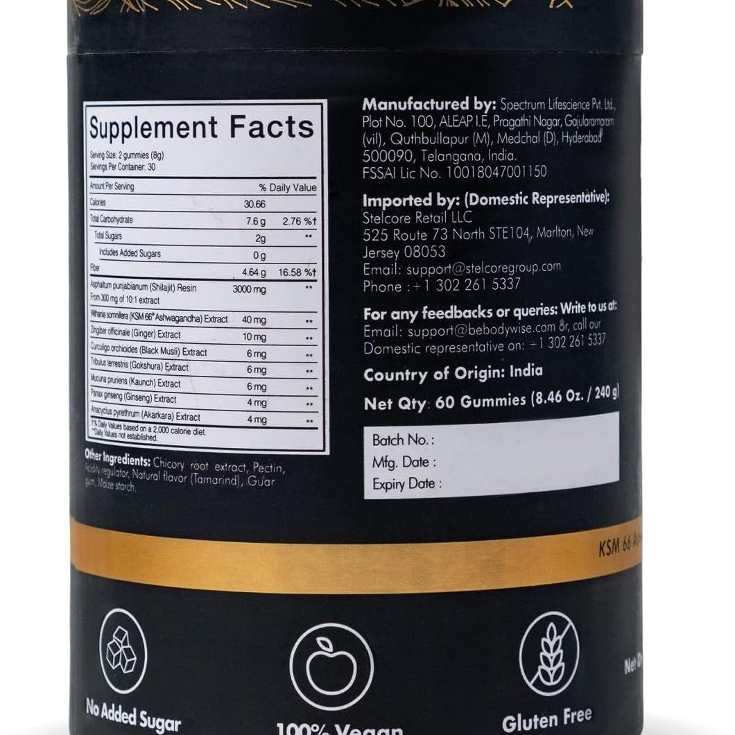 Pure Himalayan Shilajit Gold Gummies – 3000mg ,100% Vegan, Gelatin-Free, No Added Sugar ,Natural Energy & Detox Support