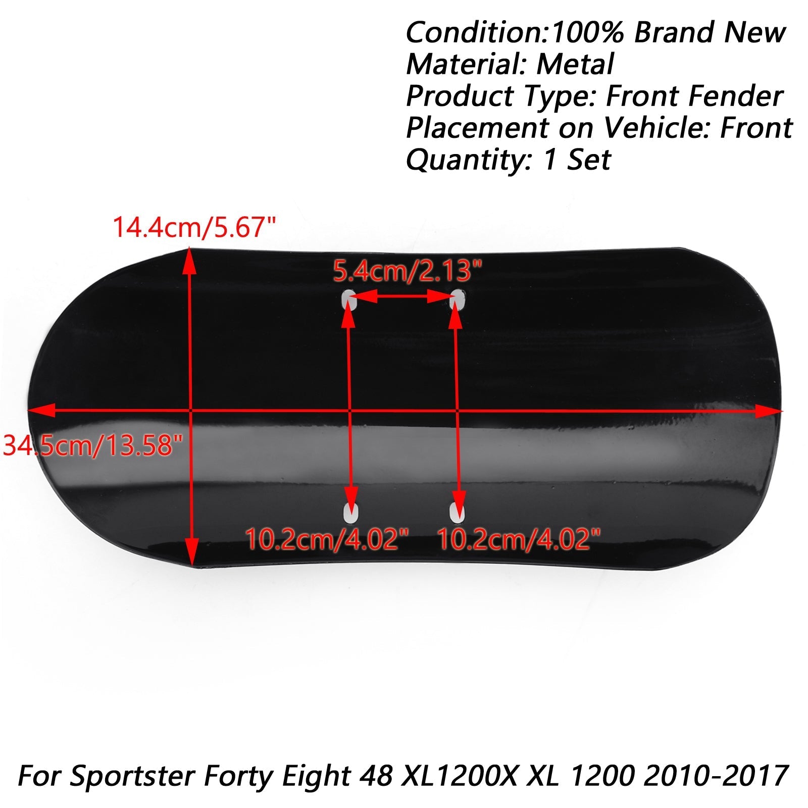 2010-2017 Sportster Forty Eight 48 XL1200X XL1200 Short Front Fender Mudguard Generic